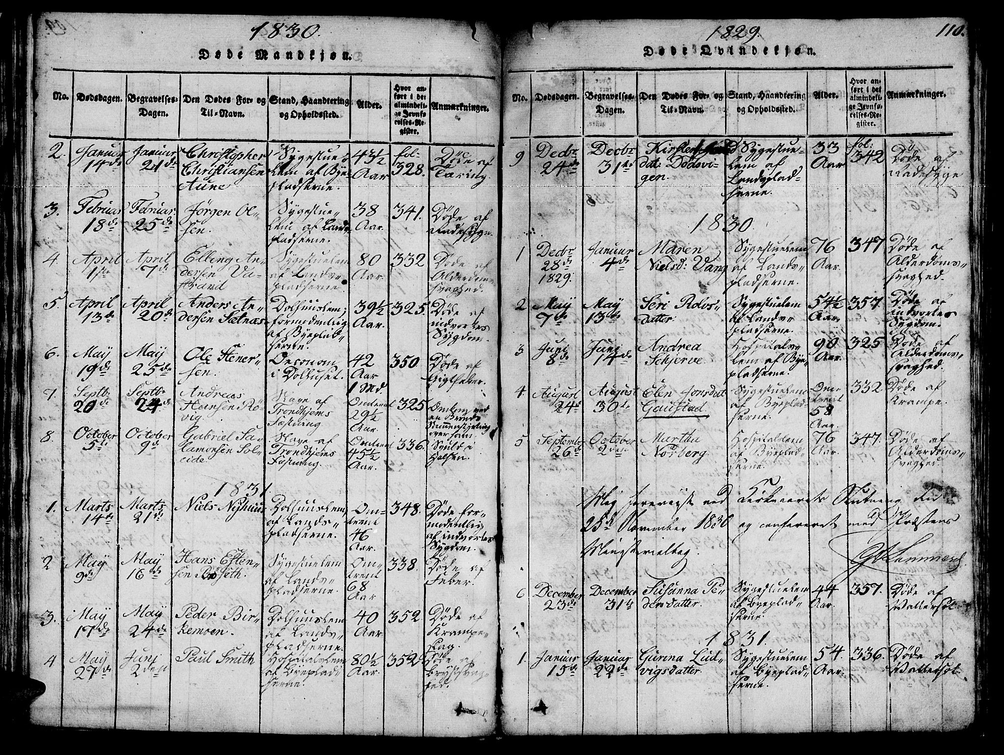 Ministerialprotokoller, klokkerbøker og fødselsregistre - Sør-Trøndelag, SAT/A-1456/623/L0478: Parish register (copy) no. 623C01, 1815-1873, p. 110