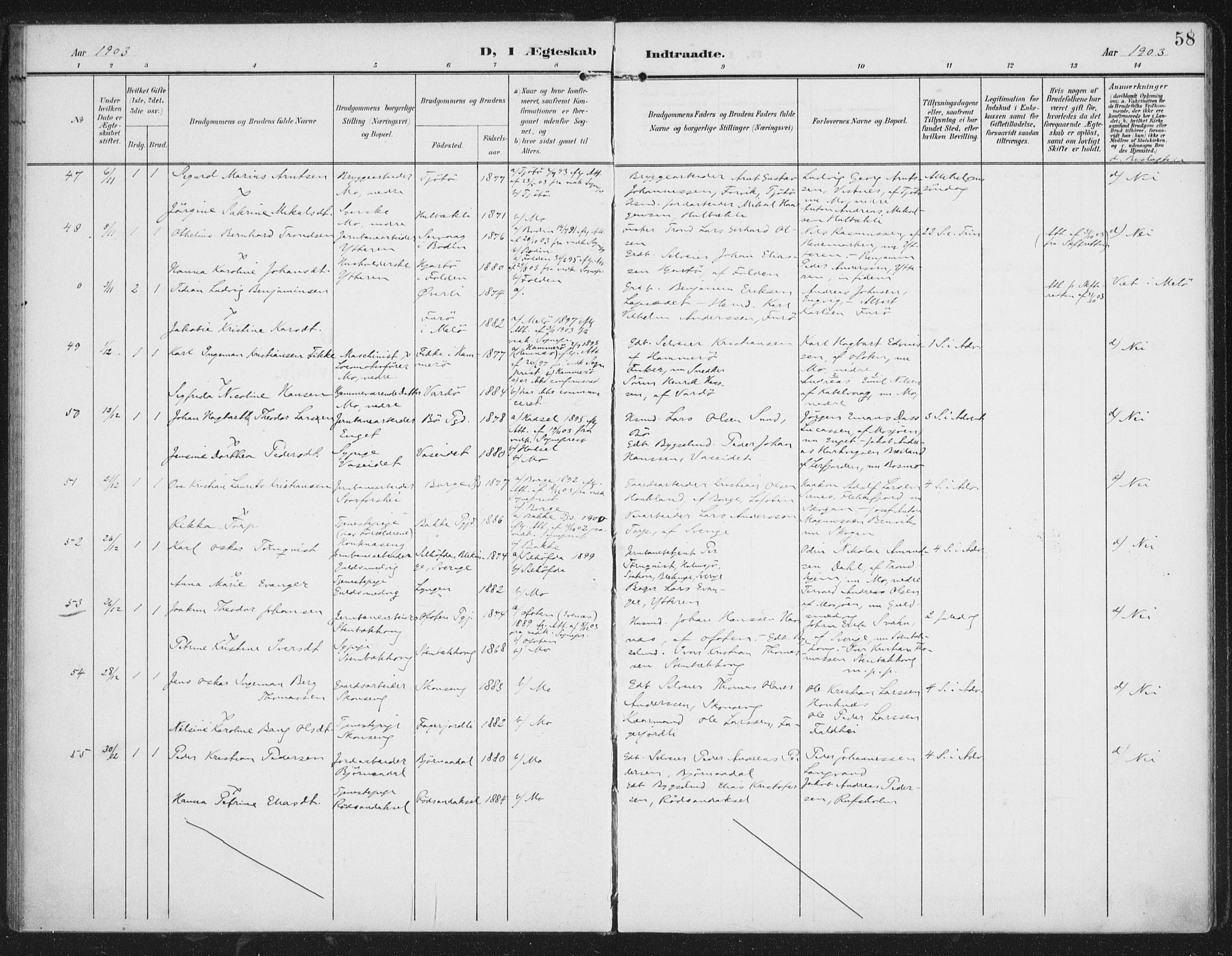 Ministerialprotokoller, klokkerbøker og fødselsregistre - Nordland, SAT/A-1459/827/L0403: Parish register (official) no. 827A15, 1903-1912, p. 58