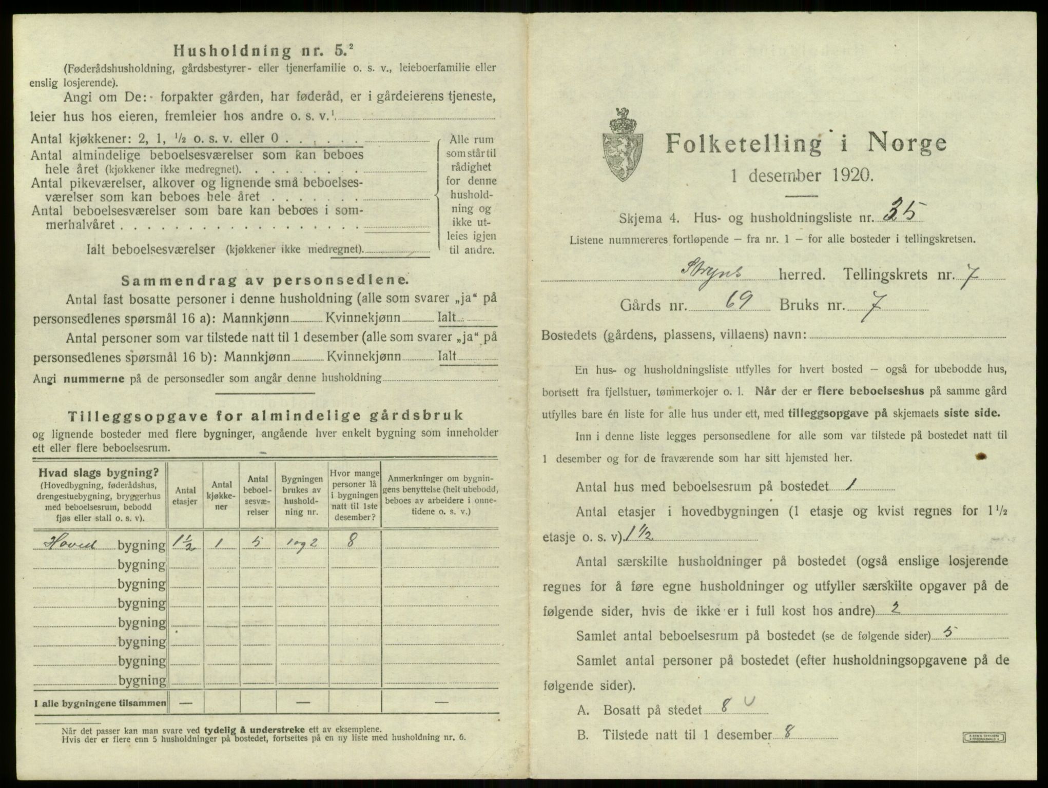 SAB, 1920 census for Stryn, 1920, p. 465