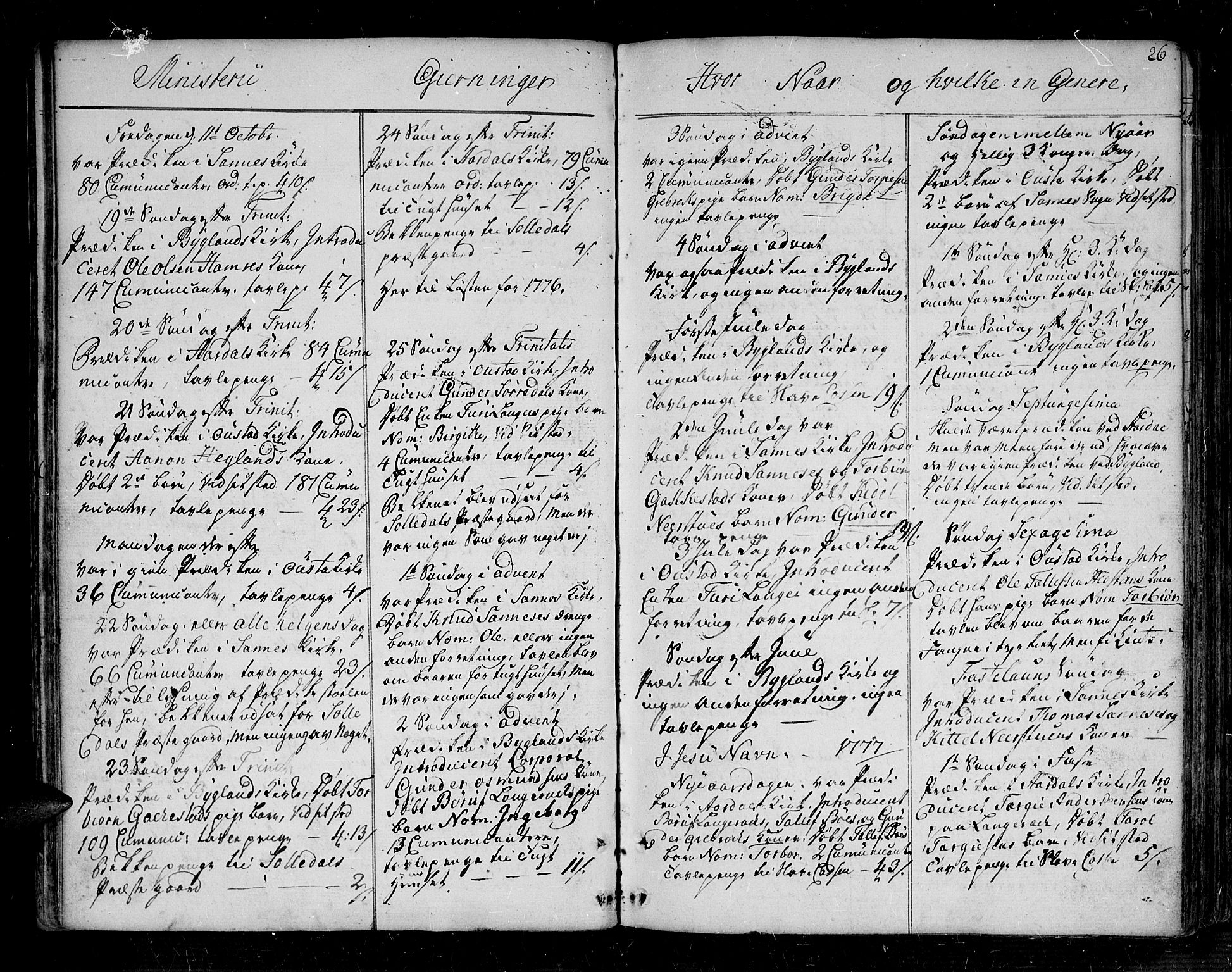 Bygland sokneprestkontor, SAK/1111-0006/F/Fa/Fab/L0002: Parish register (official) no. A 2, 1766-1816, p. 26