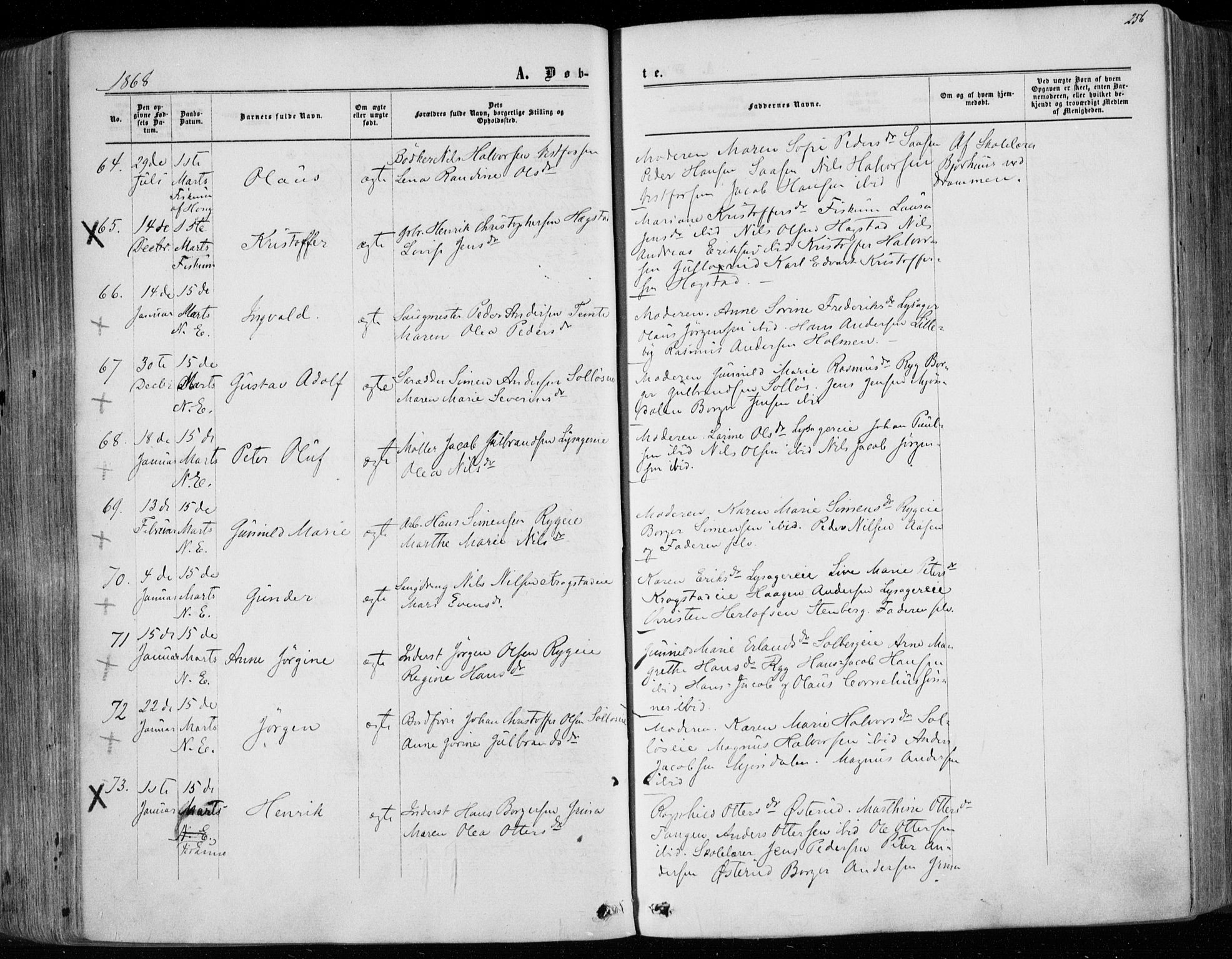 Eiker kirkebøker, AV/SAKO-A-4/F/Fa/L0016: Parish register (official) no. I 16, 1860-1868, p. 256