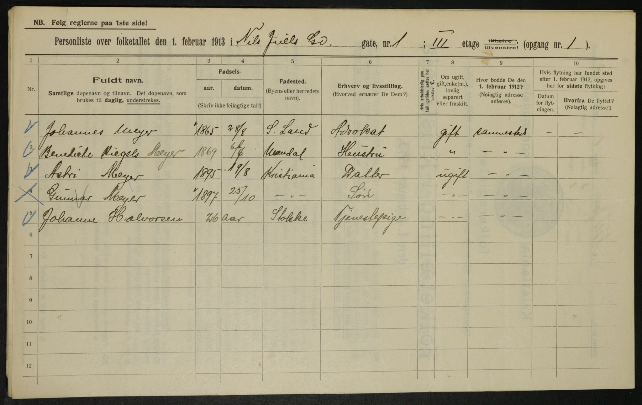 OBA, Municipal Census 1913 for Kristiania, 1913, p. 70100