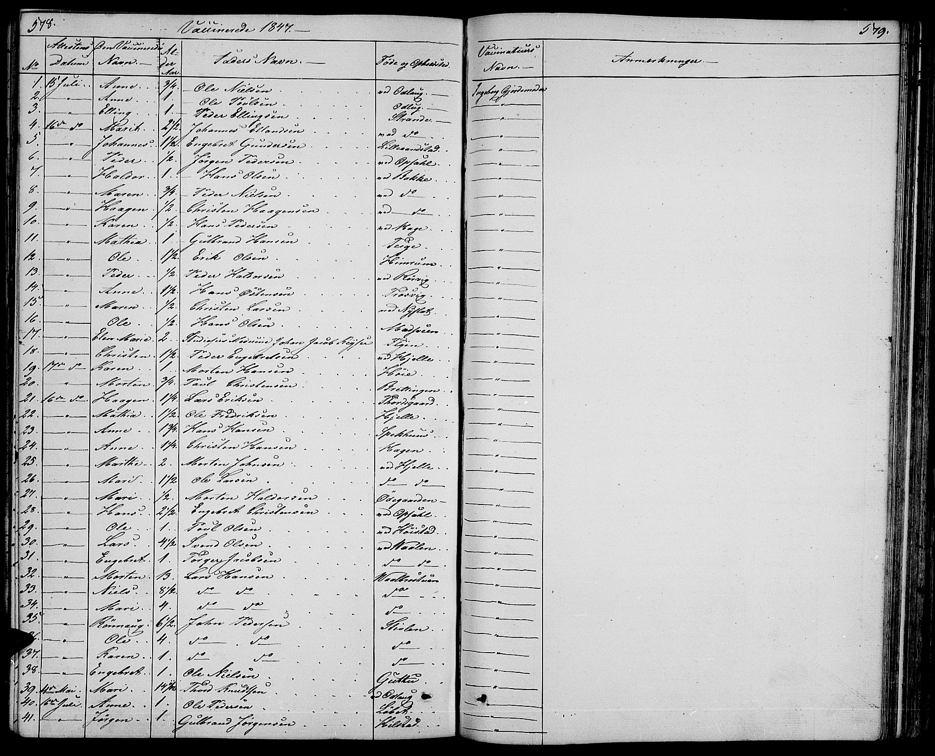 Ringebu prestekontor, SAH/PREST-082/H/Ha/Hab/L0002: Parish register (copy) no. 2, 1839-1853, p. 578-579