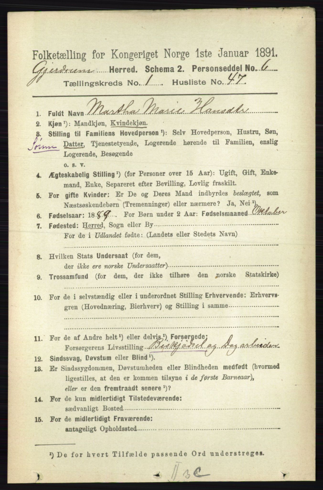 RA, 1891 census for 0234 Gjerdrum, 1891, p. 378