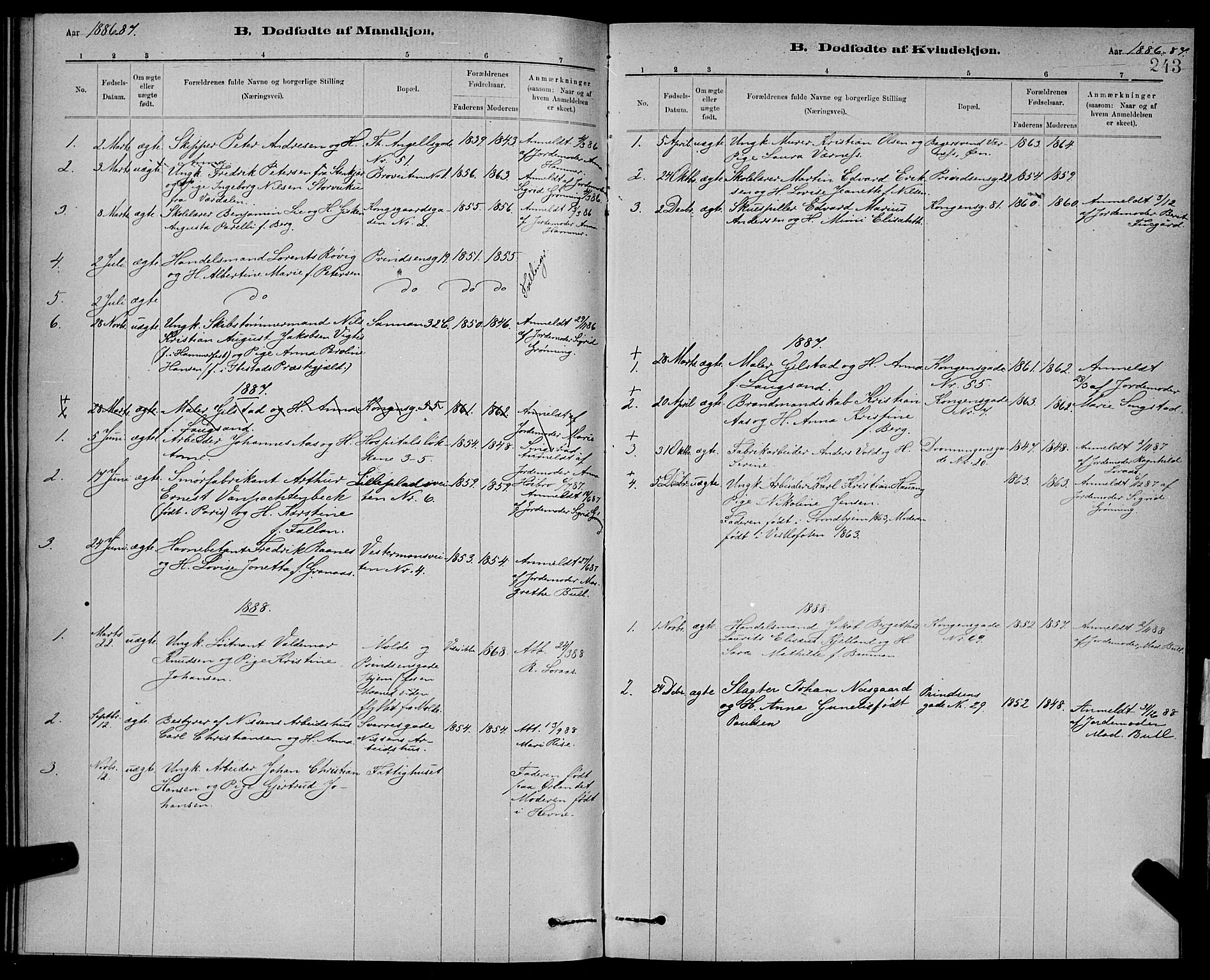 Ministerialprotokoller, klokkerbøker og fødselsregistre - Sør-Trøndelag, SAT/A-1456/601/L0092: Parish register (copy) no. 601C10, 1884-1897, p. 243