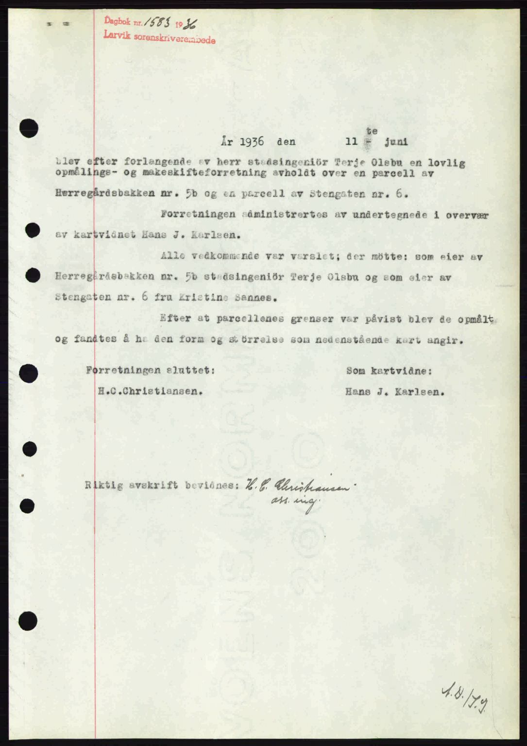 Larvik sorenskriveri, SAKO/A-83/G/Ga/Gab/L0067: Mortgage book no. A-1, 1936-1937, Diary no: : 1583/1936