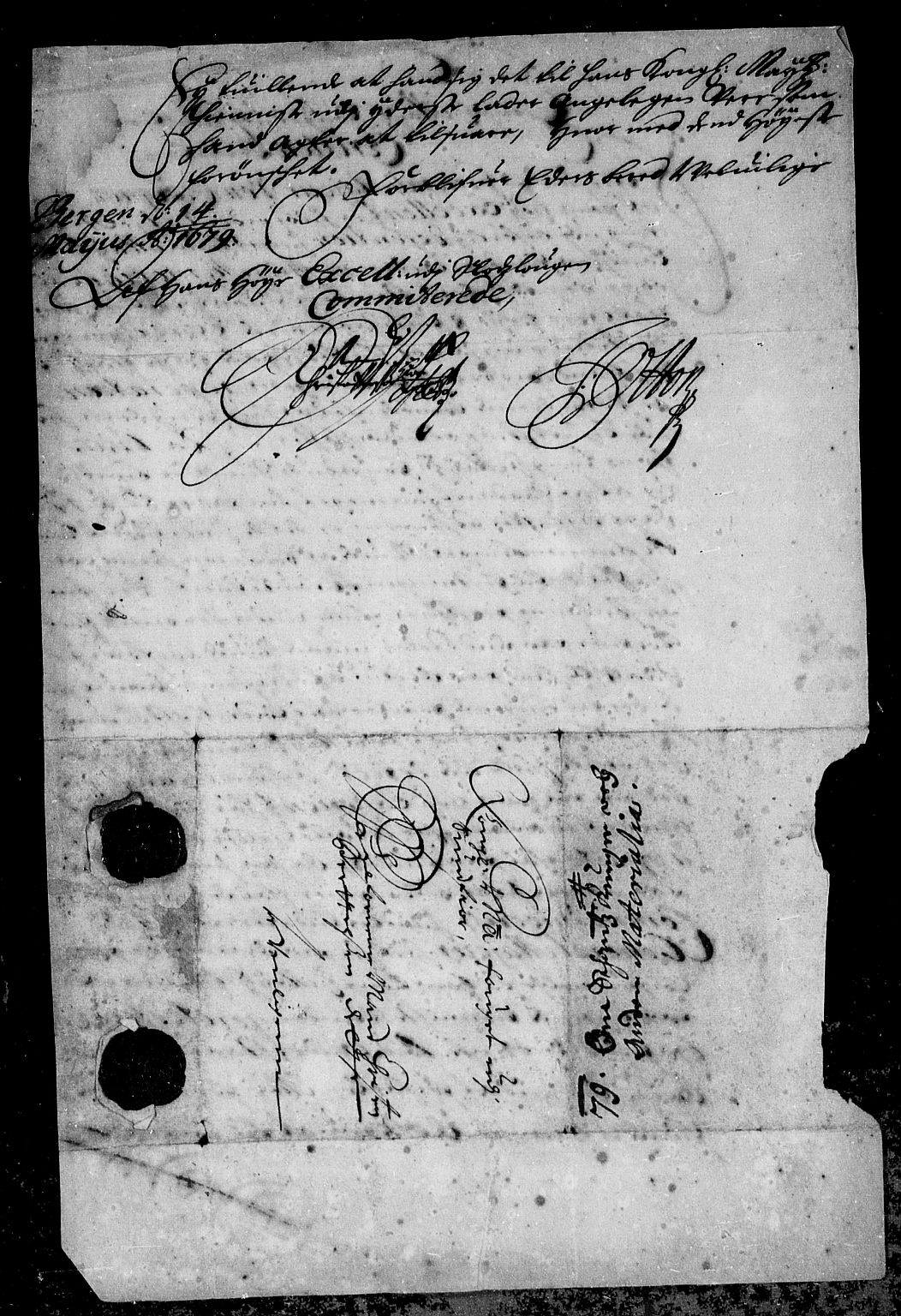 Rentekammeret inntil 1814, Reviderte regnskaper, Stiftamtstueregnskaper, Bergen stiftamt, AV/RA-EA-6043/R/Rc/L0054: Bergen stiftamt, 1679