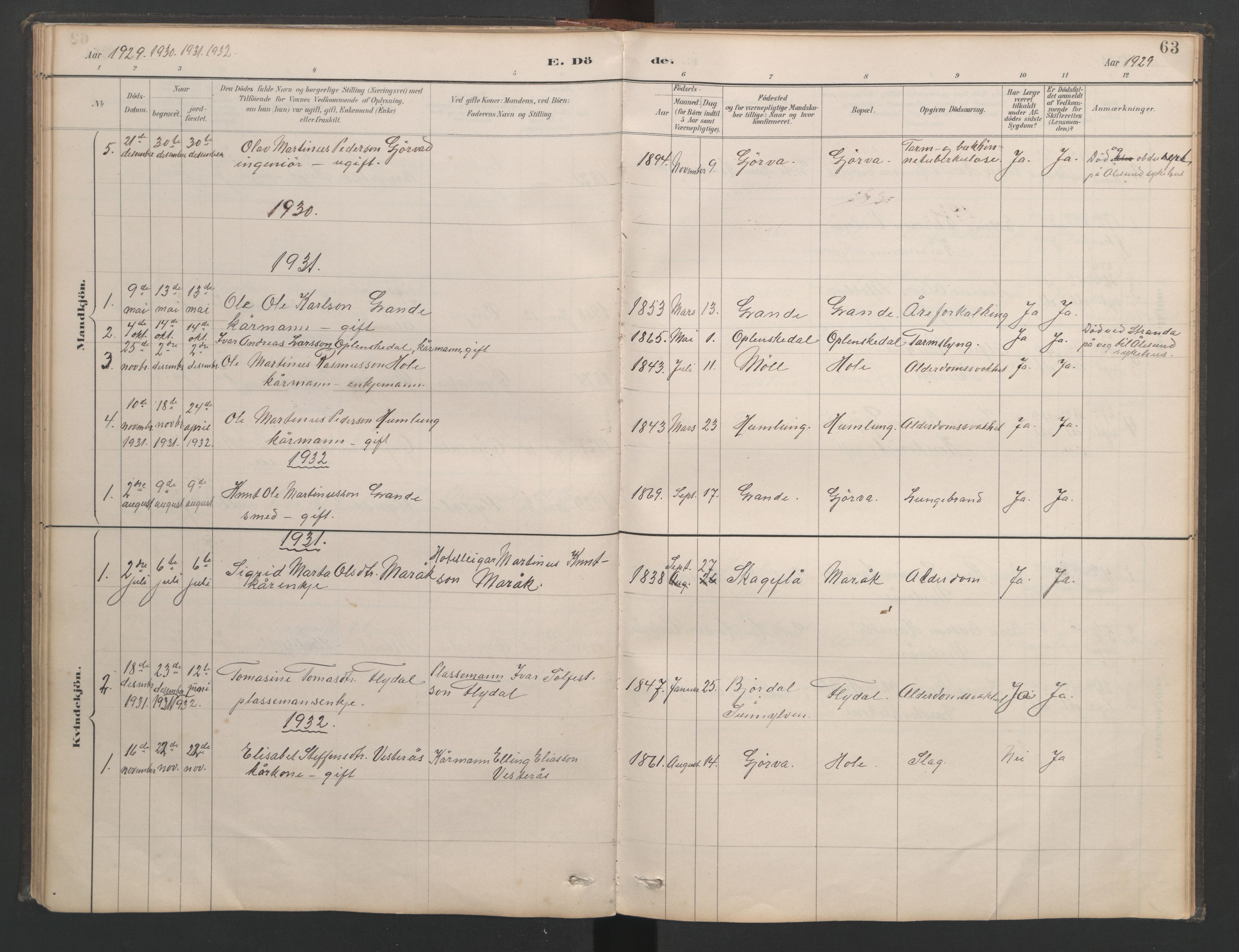 Ministerialprotokoller, klokkerbøker og fødselsregistre - Møre og Romsdal, AV/SAT-A-1454/518/L0237: Parish register (copy) no. 518C04, 1885-1963, p. 63