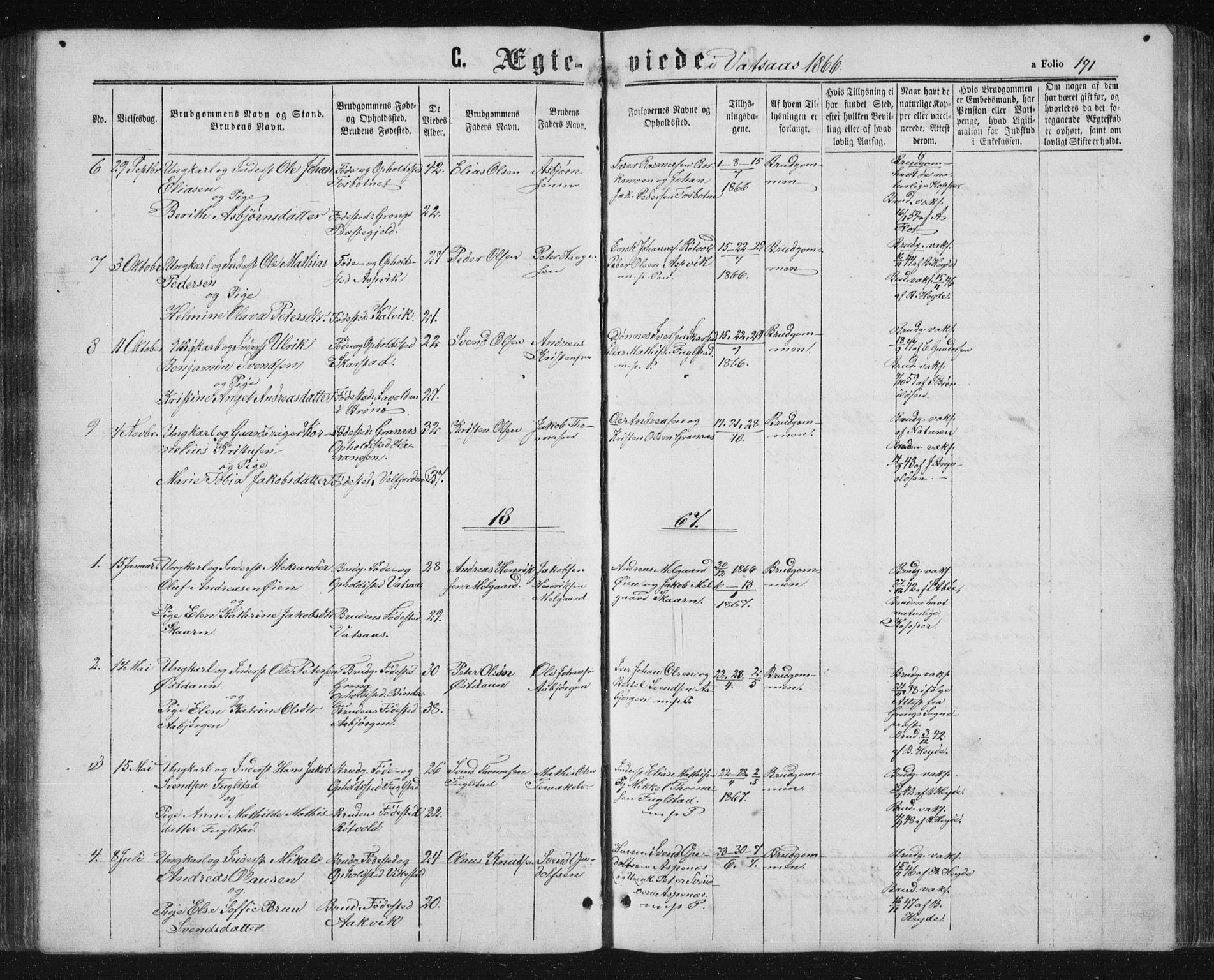 Ministerialprotokoller, klokkerbøker og fødselsregistre - Nordland, AV/SAT-A-1459/810/L0158: Parish register (copy) no. 810C02 /1, 1863-1883, p. 191