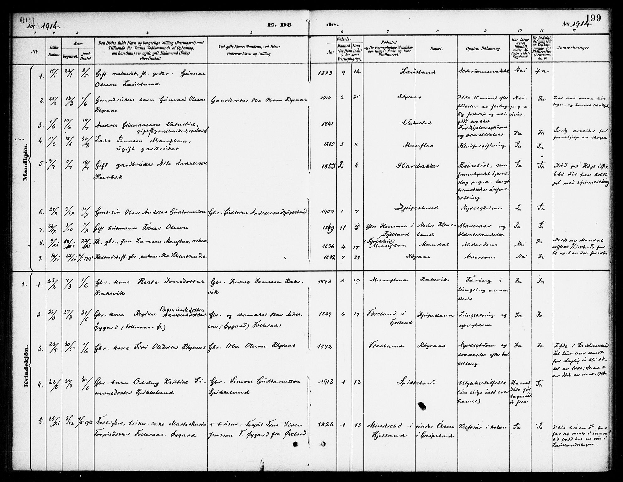 Bjelland sokneprestkontor, SAK/1111-0005/F/Fa/Fab/L0004: Parish register (official) no. A 4, 1887-1920, p. 199