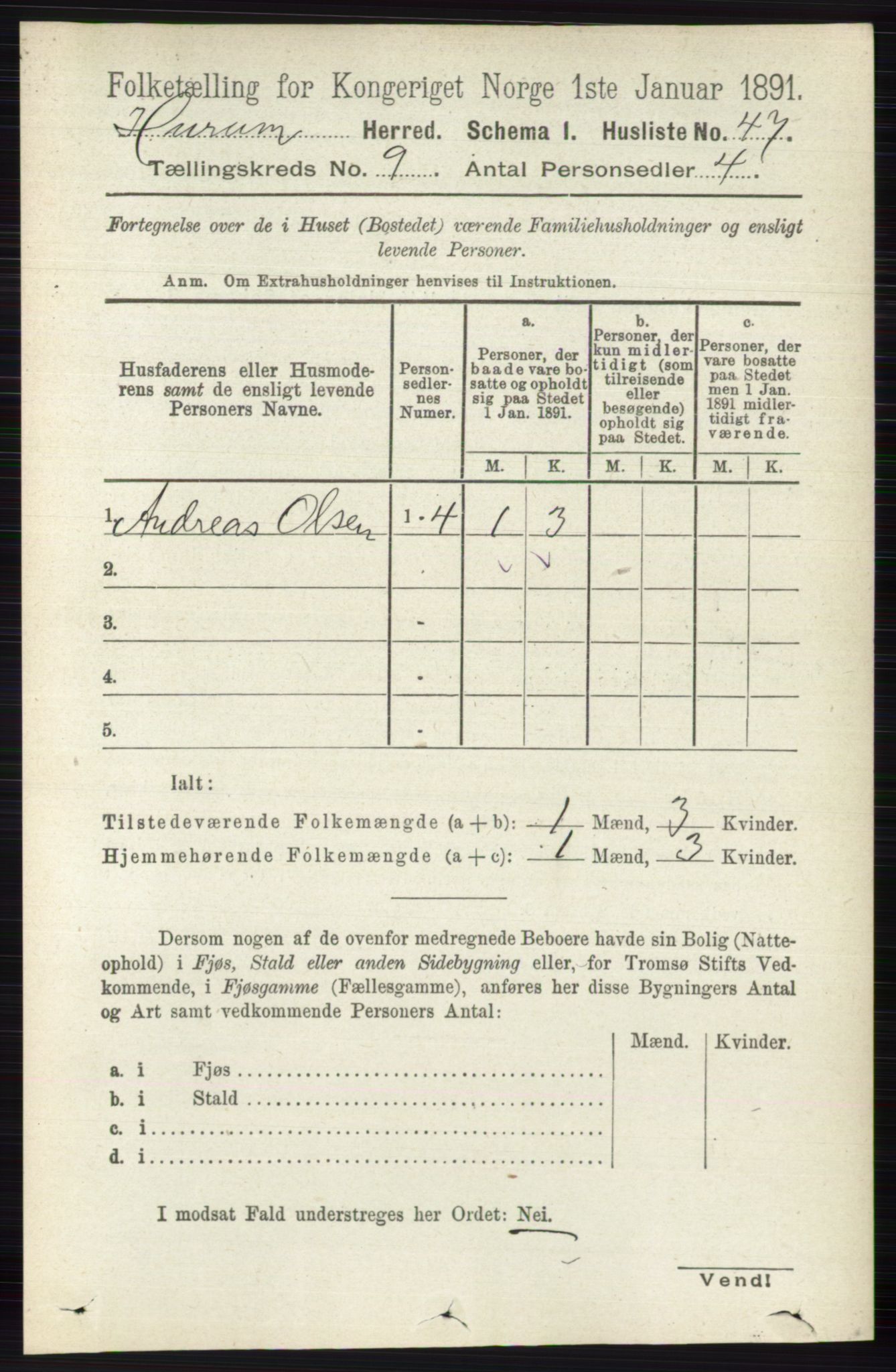 RA, 1891 census for 0628 Hurum, 1891, p. 2774