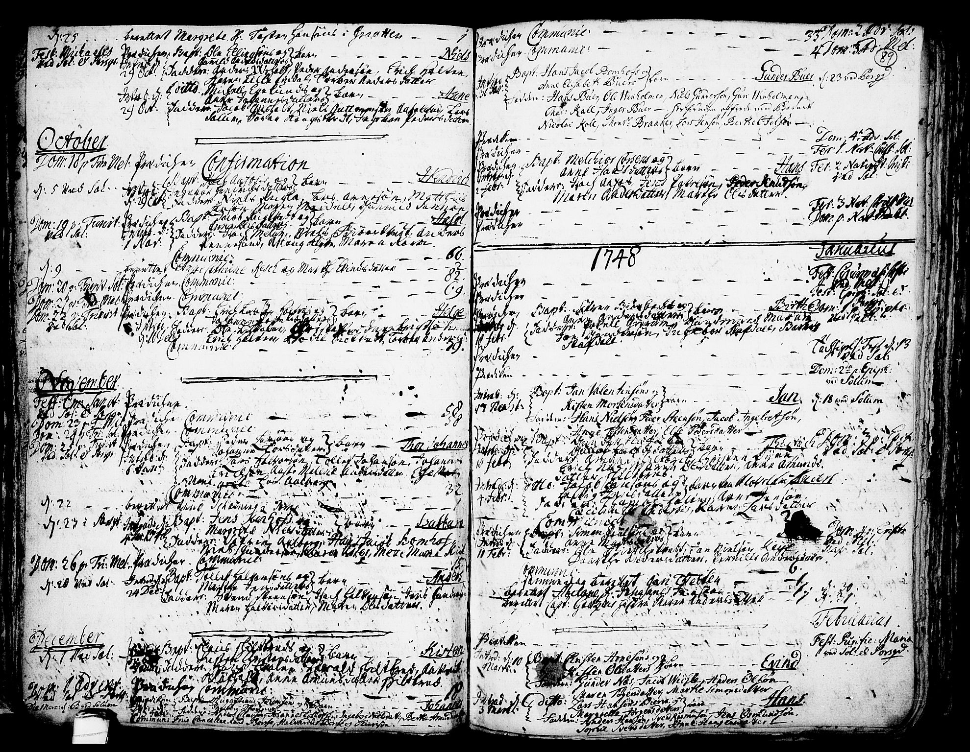 Solum kirkebøker, SAKO/A-306/F/Fa/L0002: Parish register (official) no. I 2, 1713-1761, p. 89