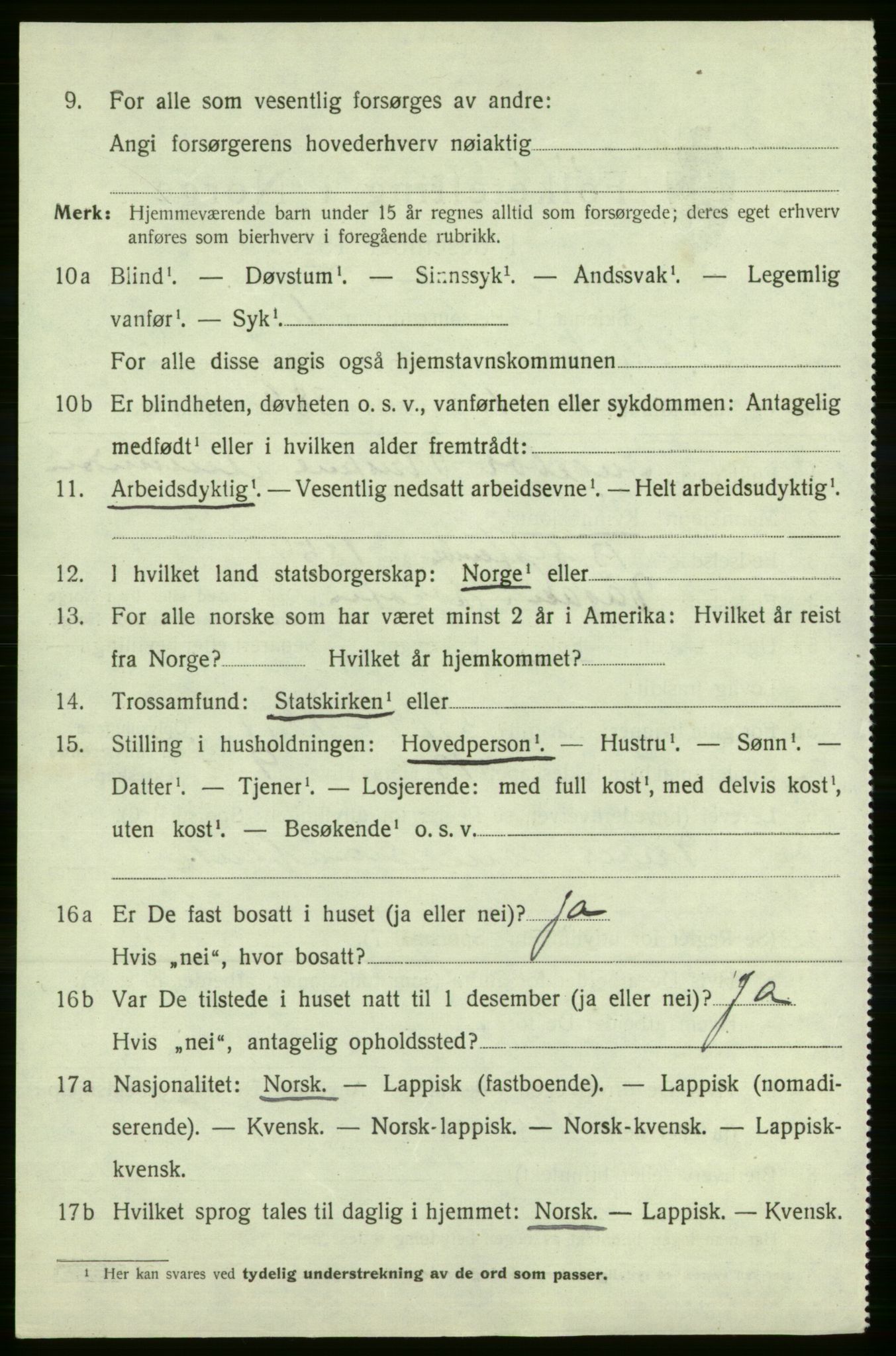 SATØ, 1920 census for Kistrand, 1920, p. 1491