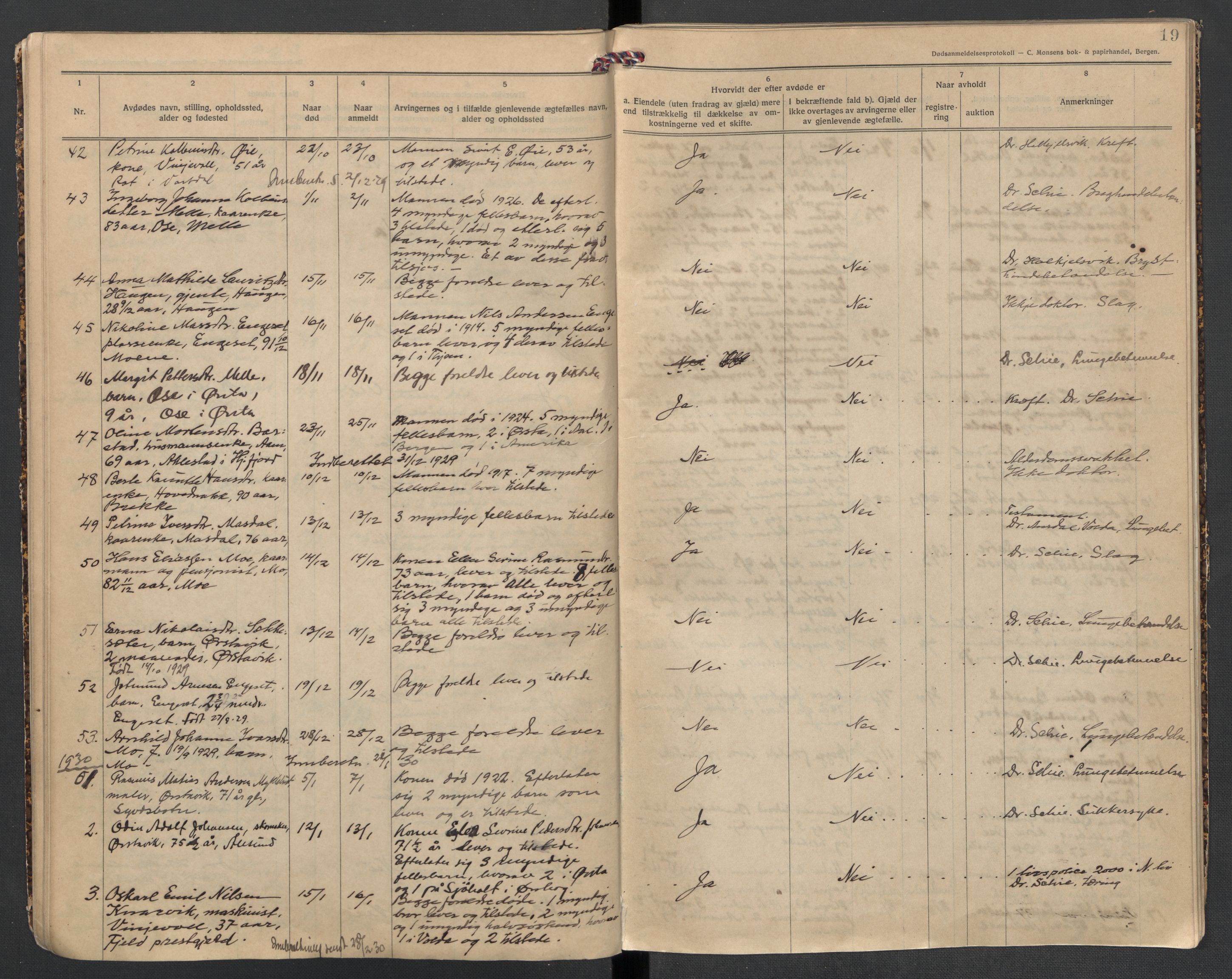 Ørsta lensmannskontor, AV/SAT-A-5670/1/02/L0002: 2.1.02 - Dødsfallsprotokoll, 1924-1933, p. 19