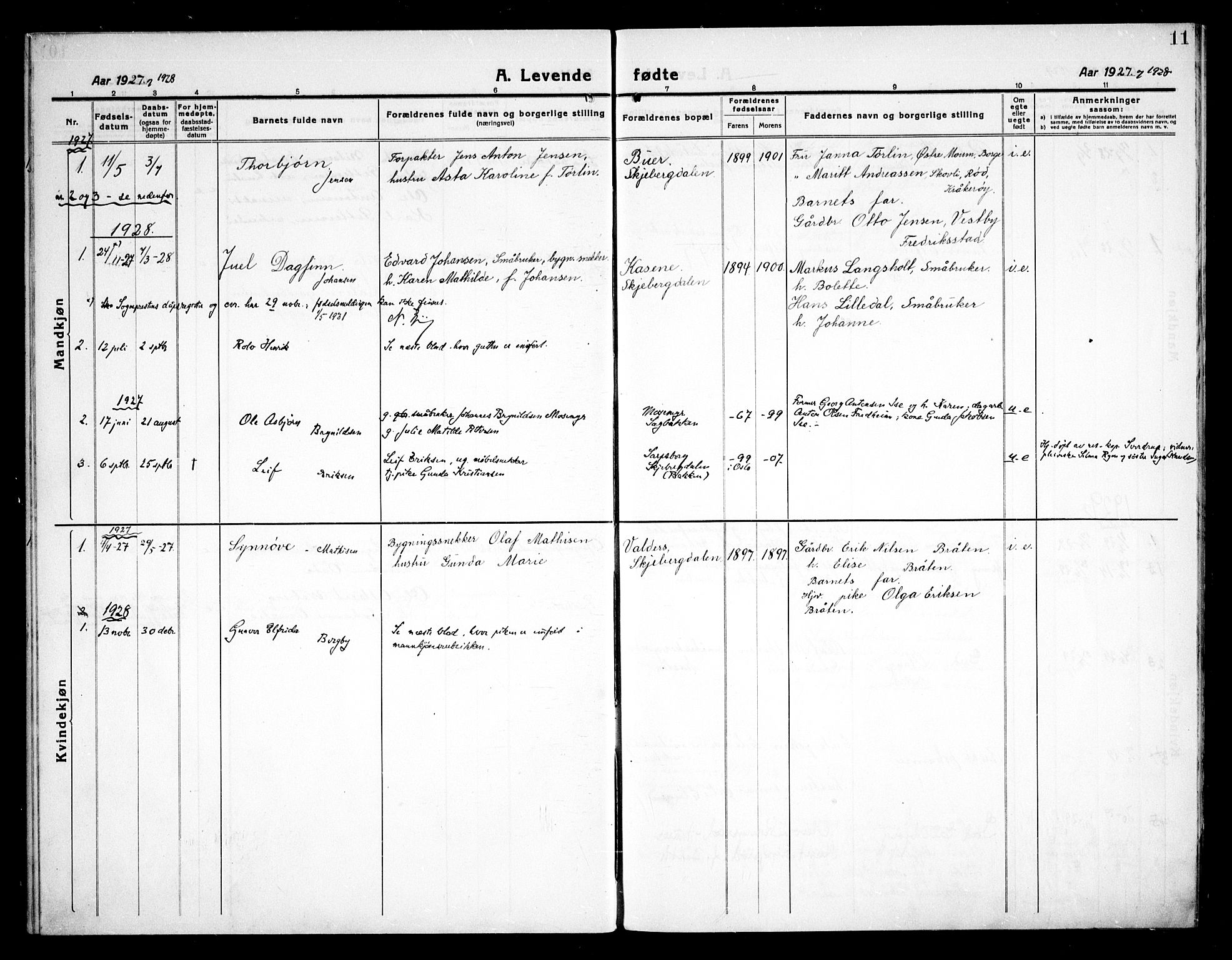 Skjeberg prestekontor Kirkebøker, AV/SAO-A-10923/G/Gc/L0002: Parish register (copy) no. III 2, 1918-1938, p. 11