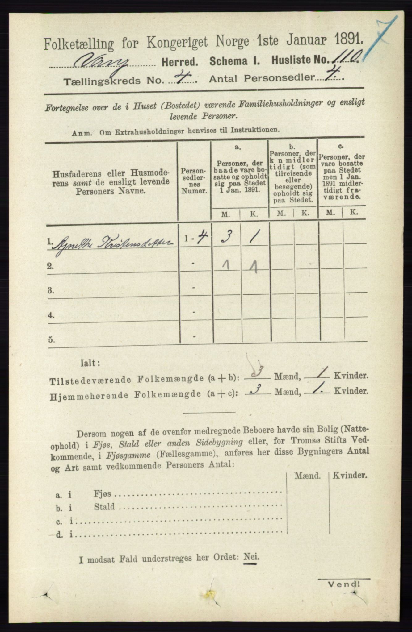 RA, 1891 census for 0414 Vang, 1891, p. 2739