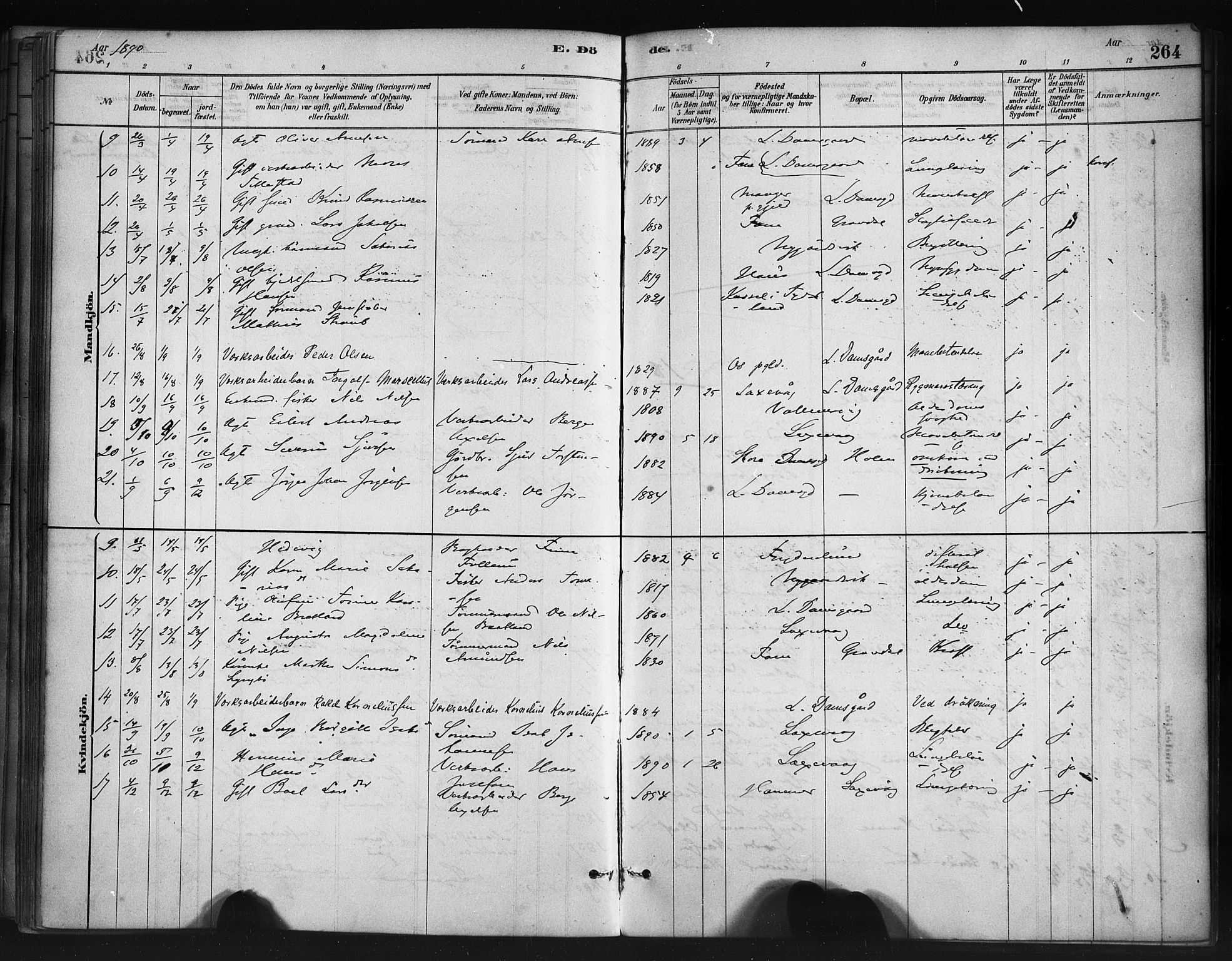 Askøy Sokneprestembete, AV/SAB-A-74101/H/Ha/Haa/Haae/L0002: Parish register (official) no. E 2, 1878-1891, p. 264