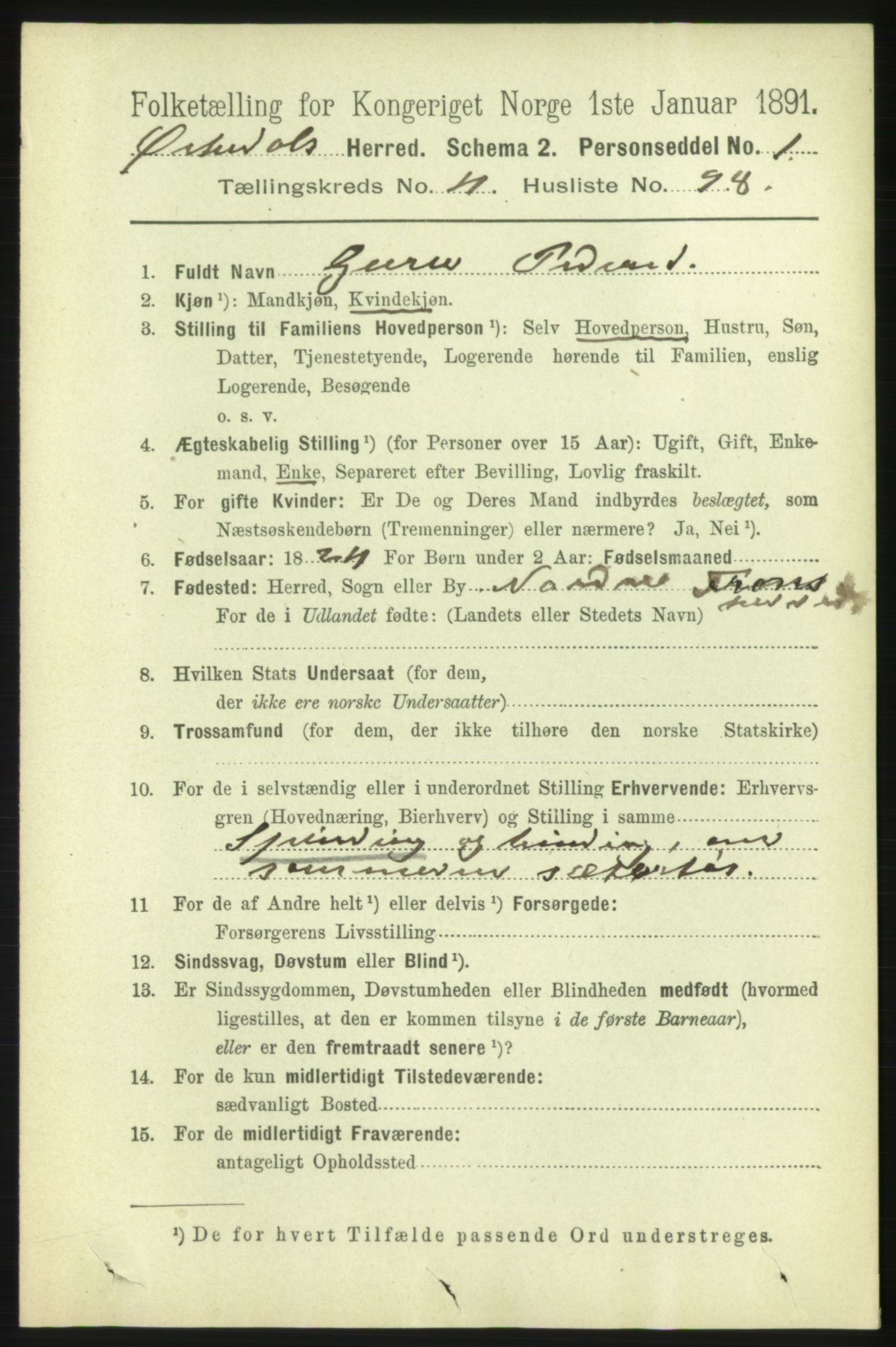 RA, 1891 census for 1638 Orkdal, 1891, p. 2462