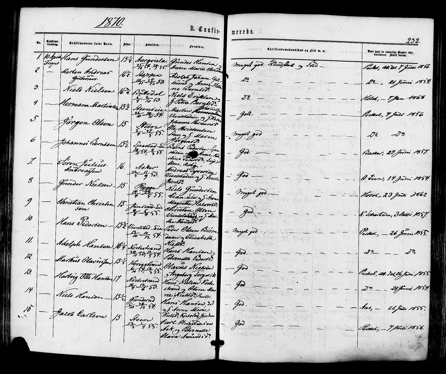 Lier kirkebøker, AV/SAKO-A-230/F/Fa/L0013: Parish register (official) no. I 13, 1865-1874, p. 232