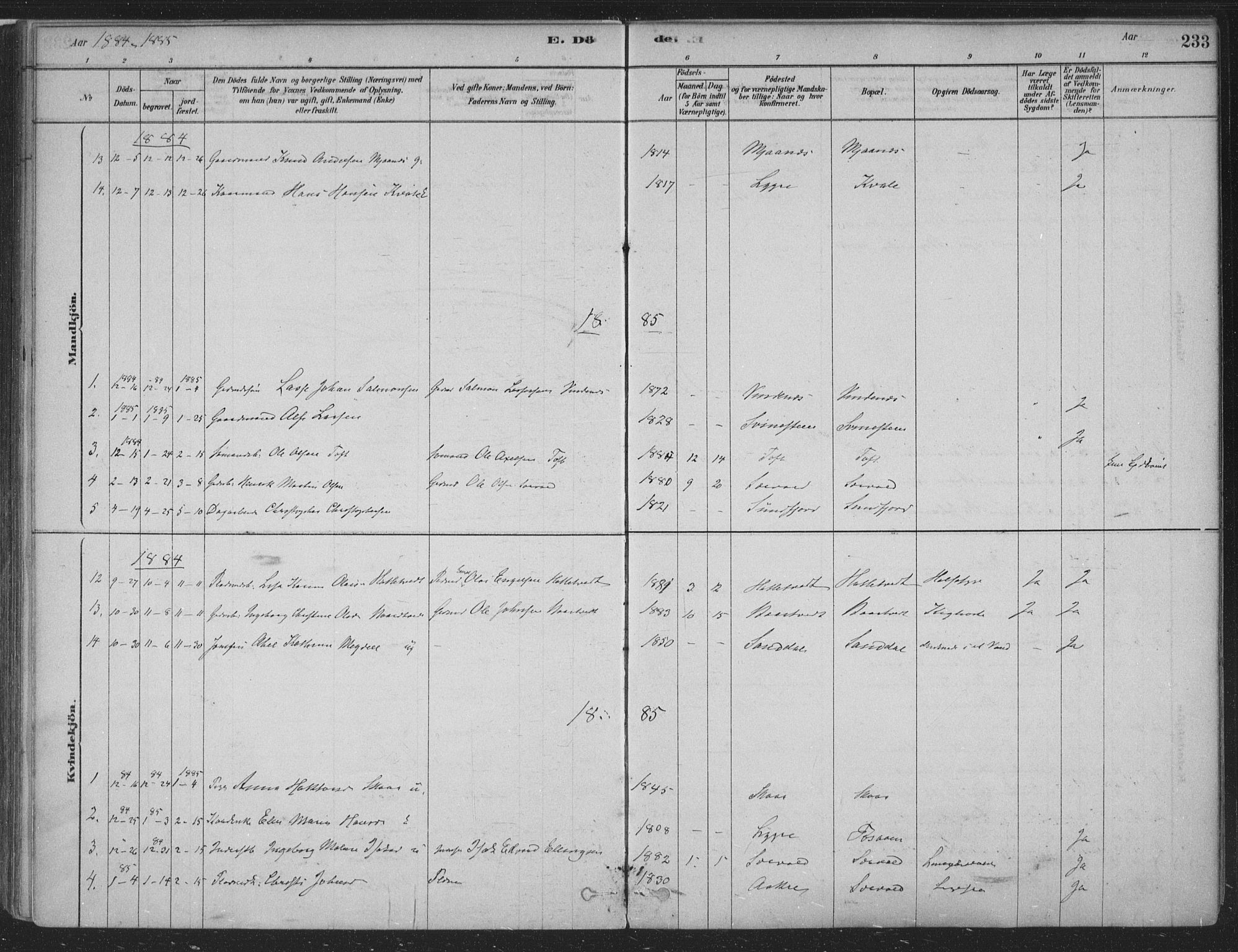 Fusa sokneprestembete, SAB/A-75401/H/Haa: Parish register (official) no. D 1, 1880-1938, p. 233