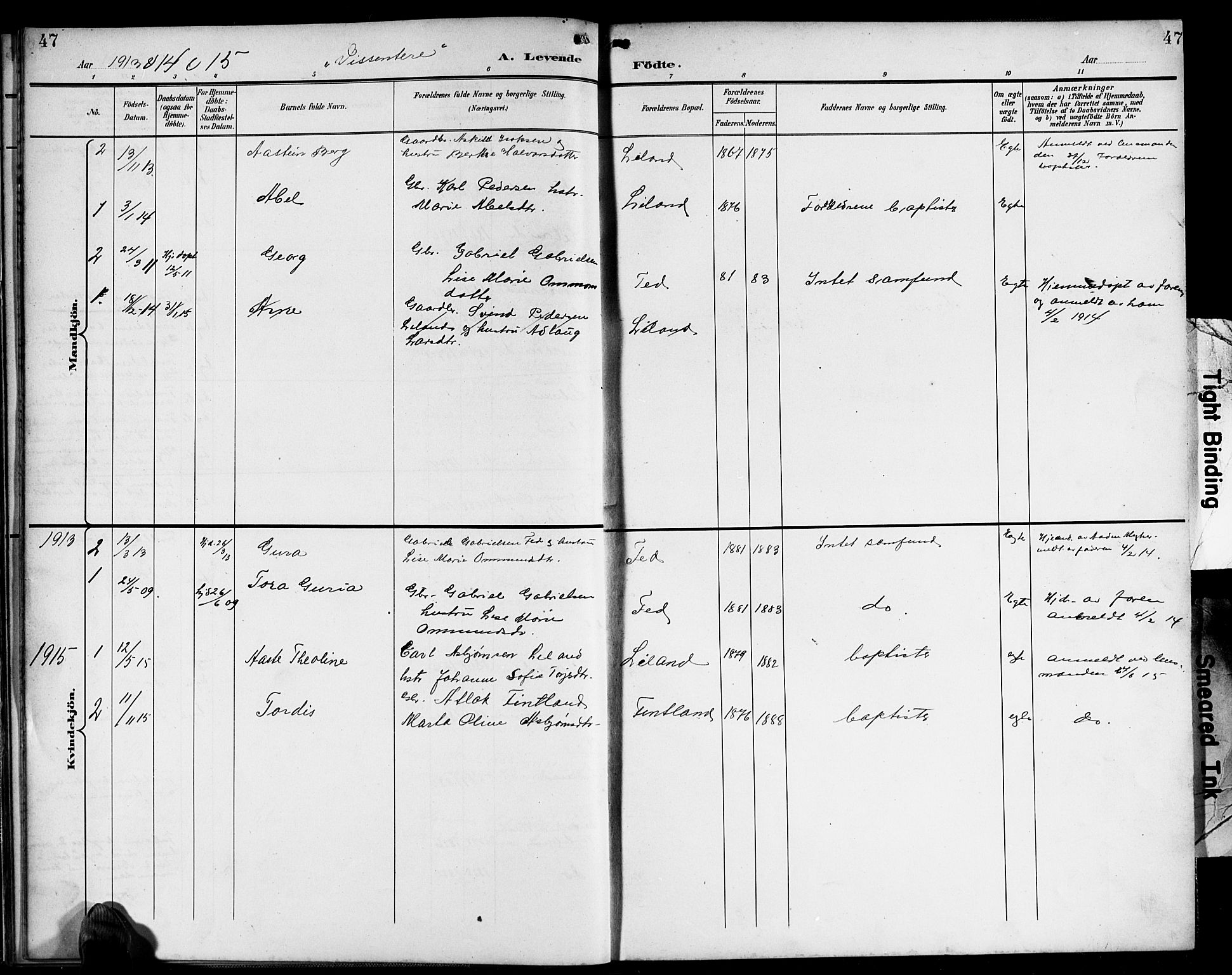 Sirdal sokneprestkontor, AV/SAK-1111-0036/F/Fb/Fbb/L0004: Parish register (copy) no. B 4, 1895-1916, p. 47