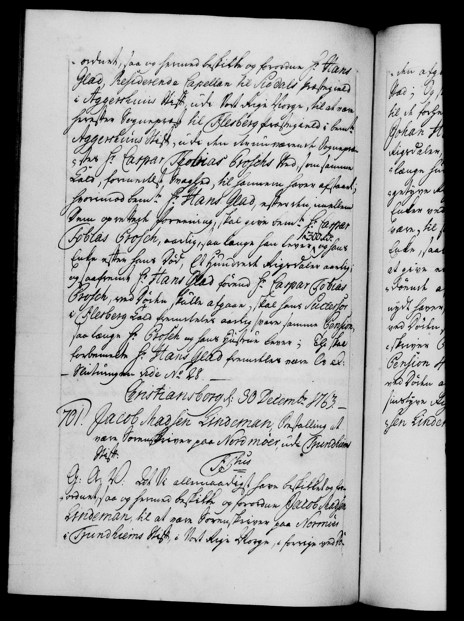 Danske Kanselli 1572-1799, RA/EA-3023/F/Fc/Fca/Fcaa/L0042: Norske registre, 1763-1766, p. 250b
