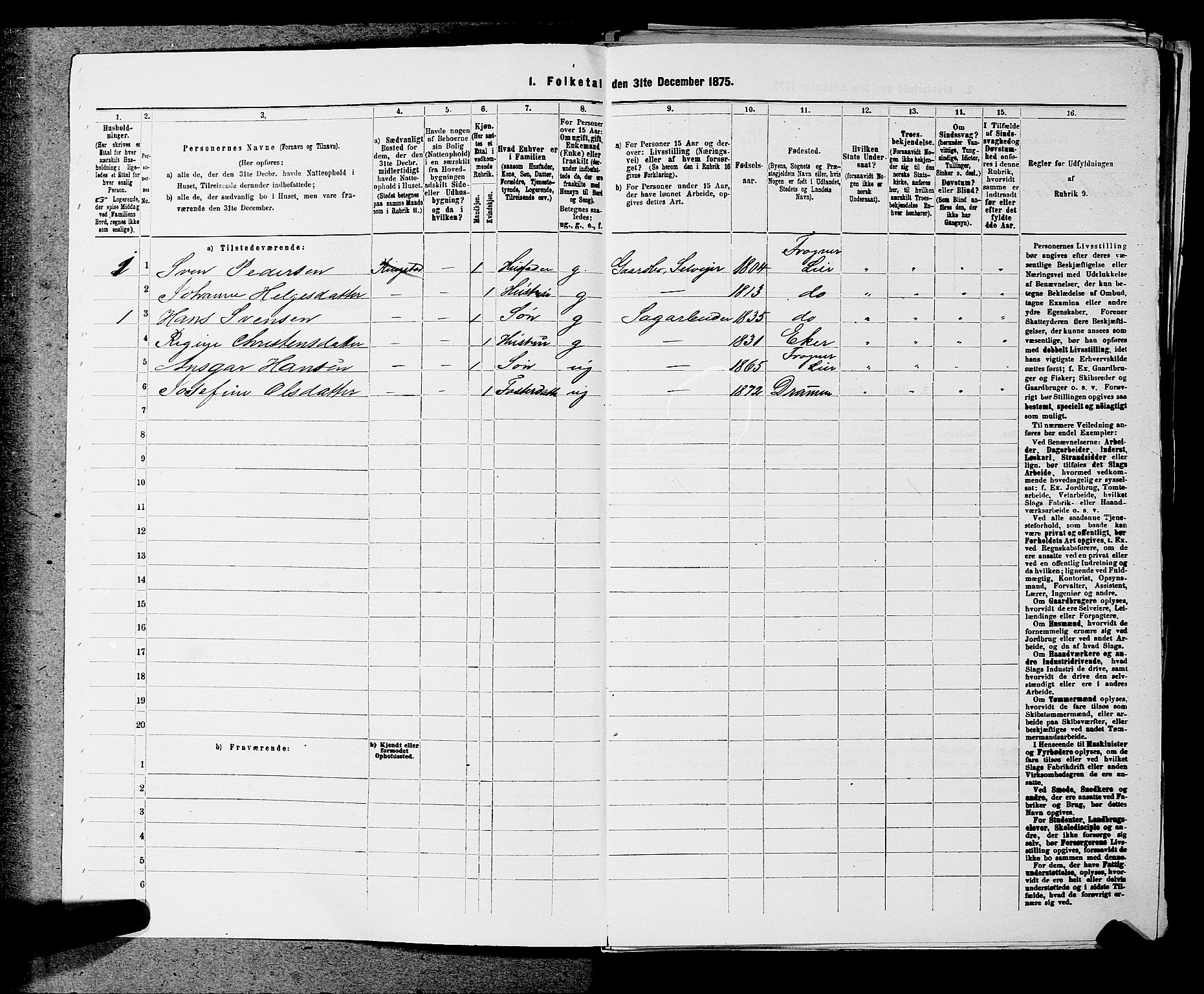 SAKO, 1875 census for 0626P Lier, 1875, p. 818