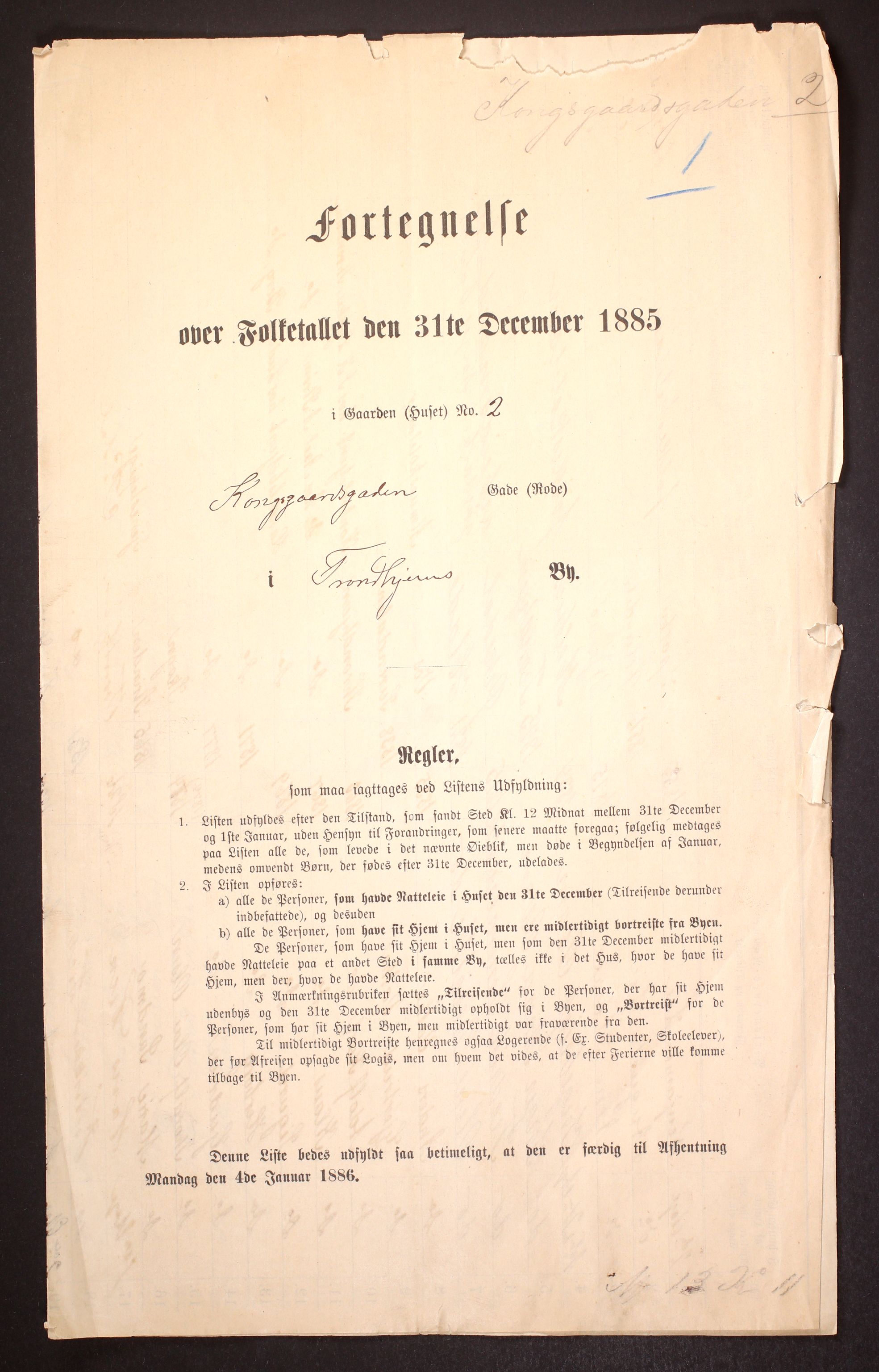 SAT, 1885 census for 1601 Trondheim, 1885, p. 4