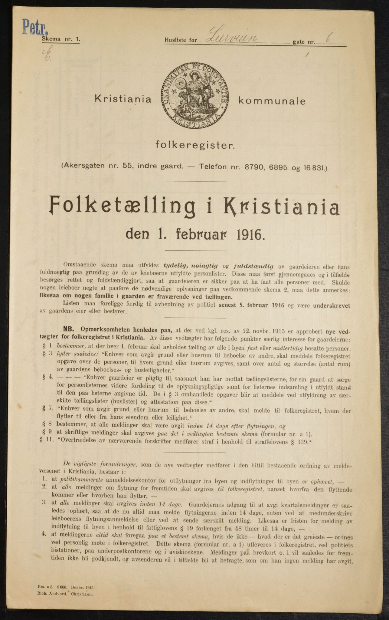 OBA, Municipal Census 1916 for Kristiania, 1916, p. 58816