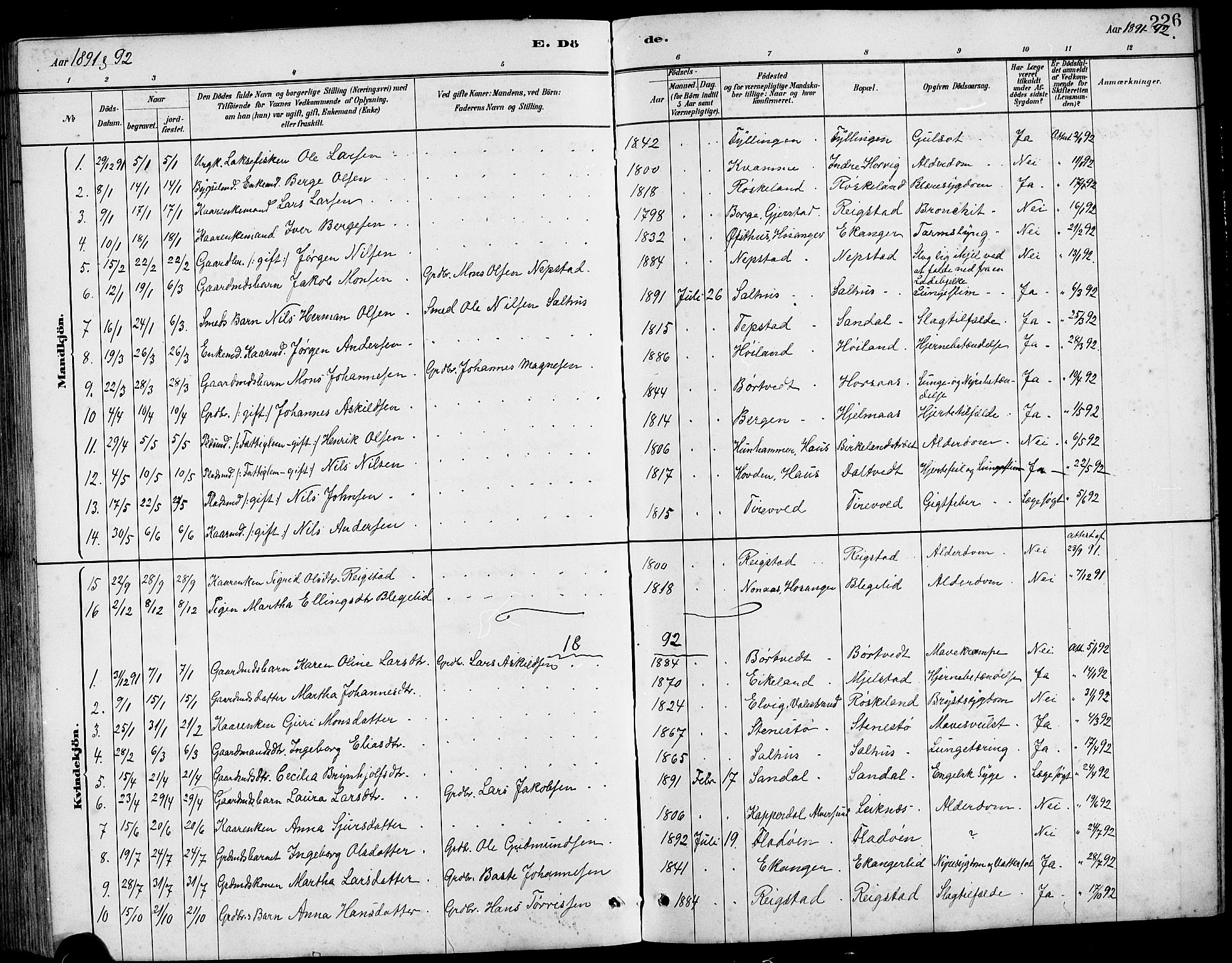 Hamre sokneprestembete, SAB/A-75501/H/Ha/Hab: Parish register (copy) no. B 3, 1881-1898, p. 226