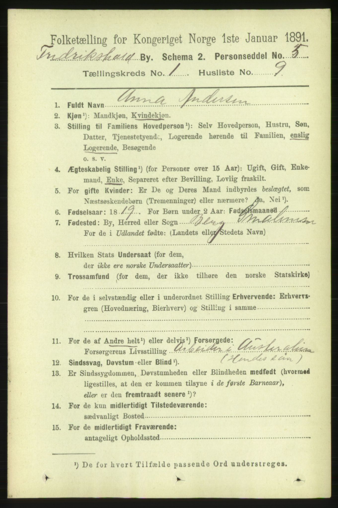 RA, 1891 census for 0101 Fredrikshald, 1891, p. 2002