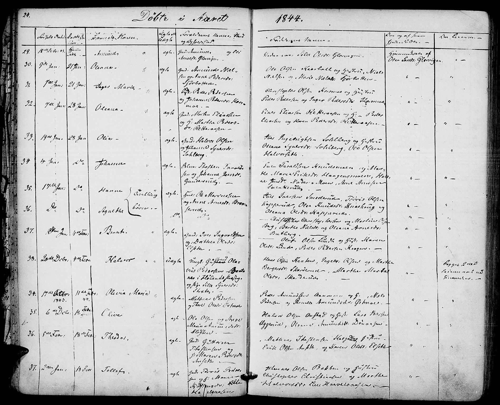 Hof prestekontor, AV/SAH-PREST-038/H/Ha/Haa/L0007: Parish register (official) no. 7, 1841-1848, p. 24