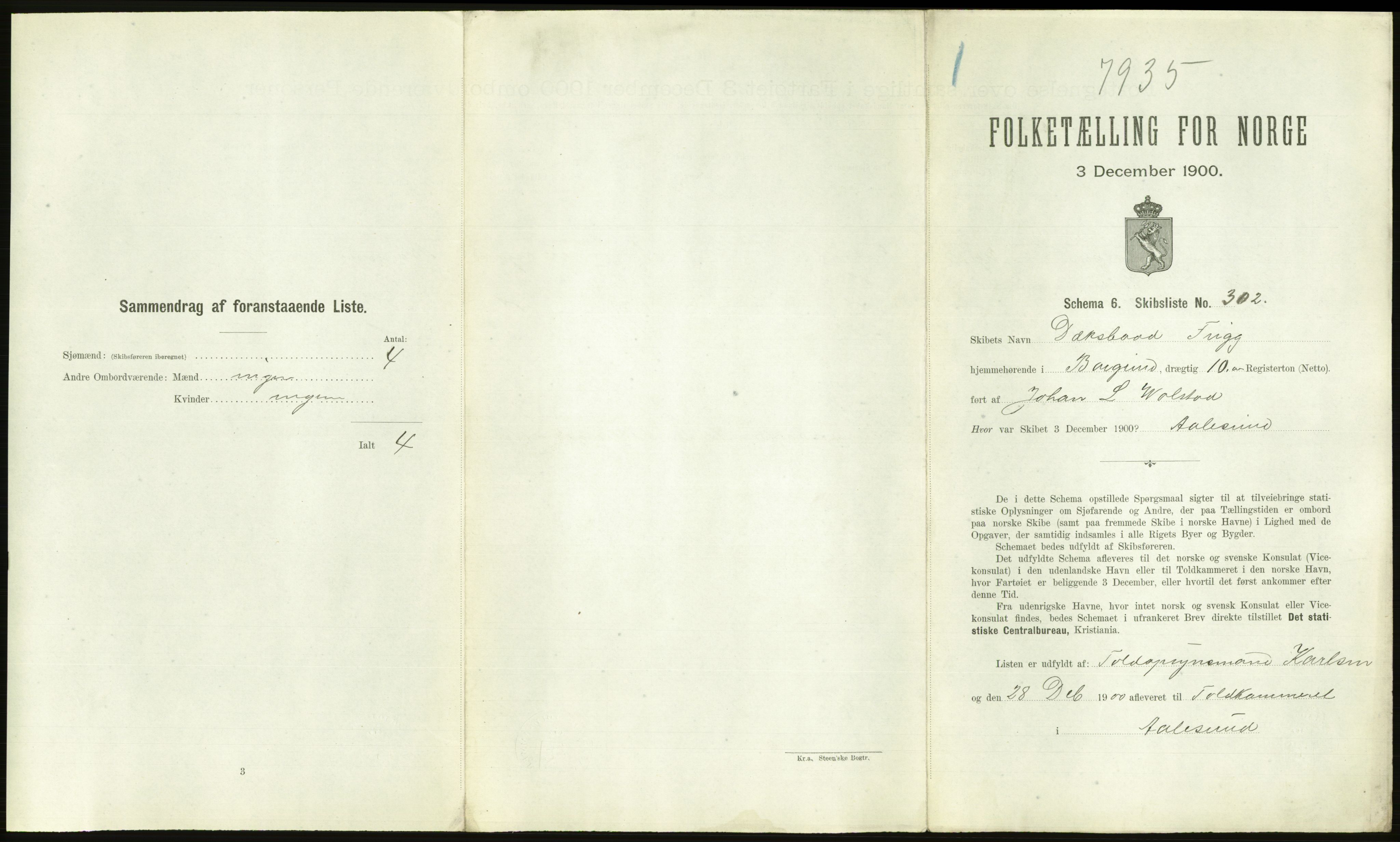 RA, 1900 Census - ship lists from ships in Norwegian harbours, harbours abroad and at sea, 1900, p. 2101