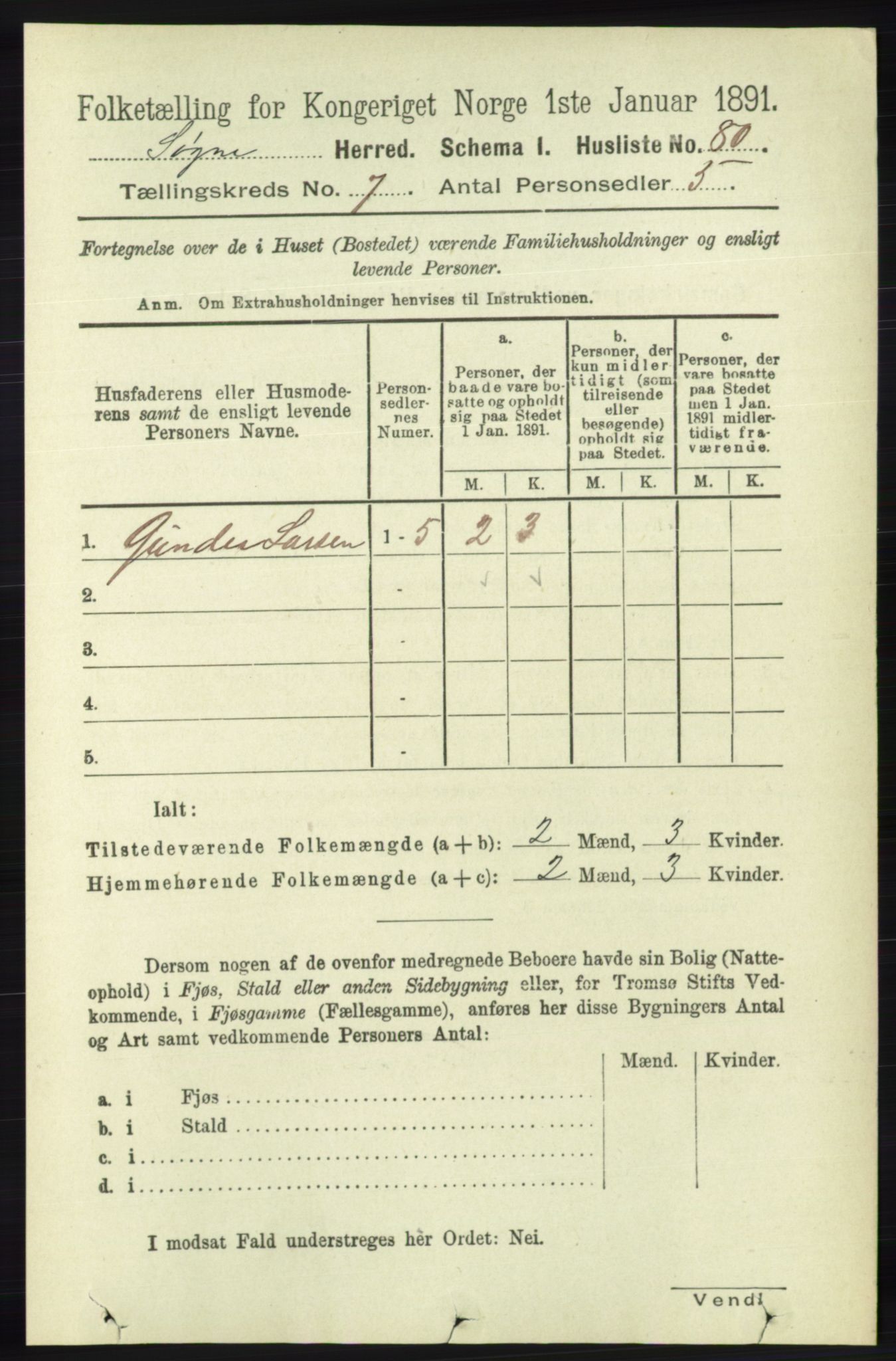 RA, 1891 census for 1018 Søgne, 1891, p. 1503
