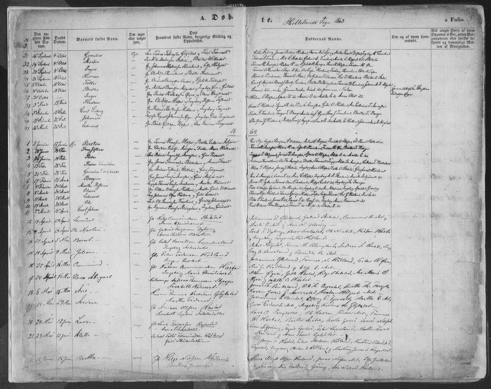 Helleland sokneprestkontor, SAST/A-101810: Parish register (official) no. A 7.1, 1863-1886, p. 3