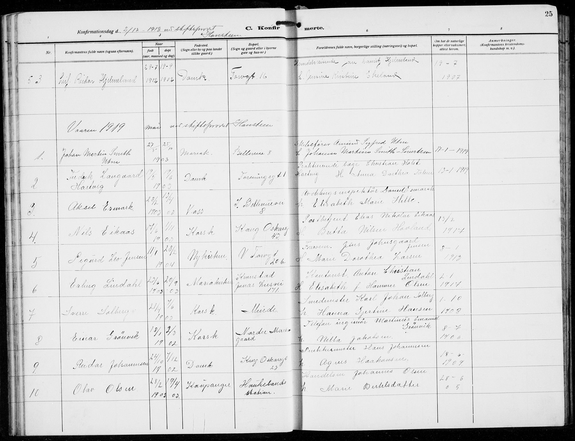 Domkirken sokneprestembete, SAB/A-74801/H/Hab/L0026: Parish register (copy) no. C 6, 1916-1933, p. 25