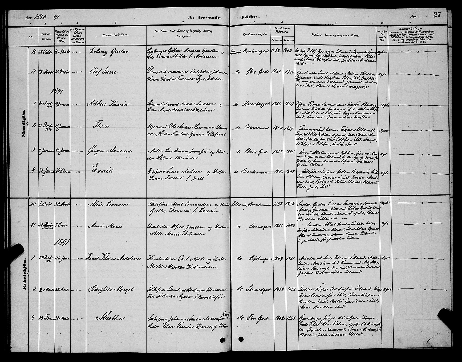 Vestre Moland sokneprestkontor, SAK/1111-0046/F/Fb/Fba/L0001: Parish register (copy) no. B 1, 1884-1903, p. 27