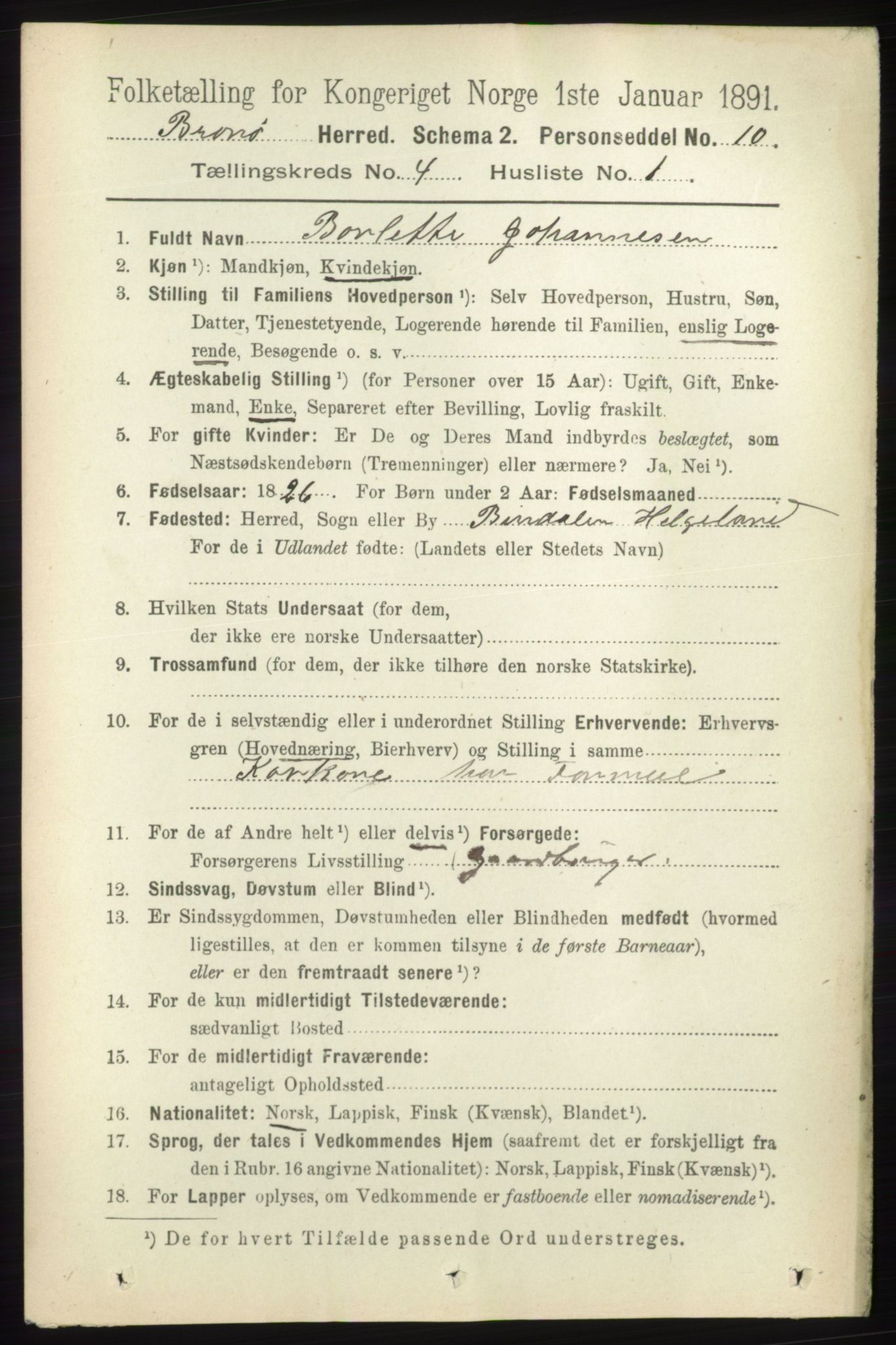 RA, 1891 census for 1814 Brønnøy, 1891, p. 2021