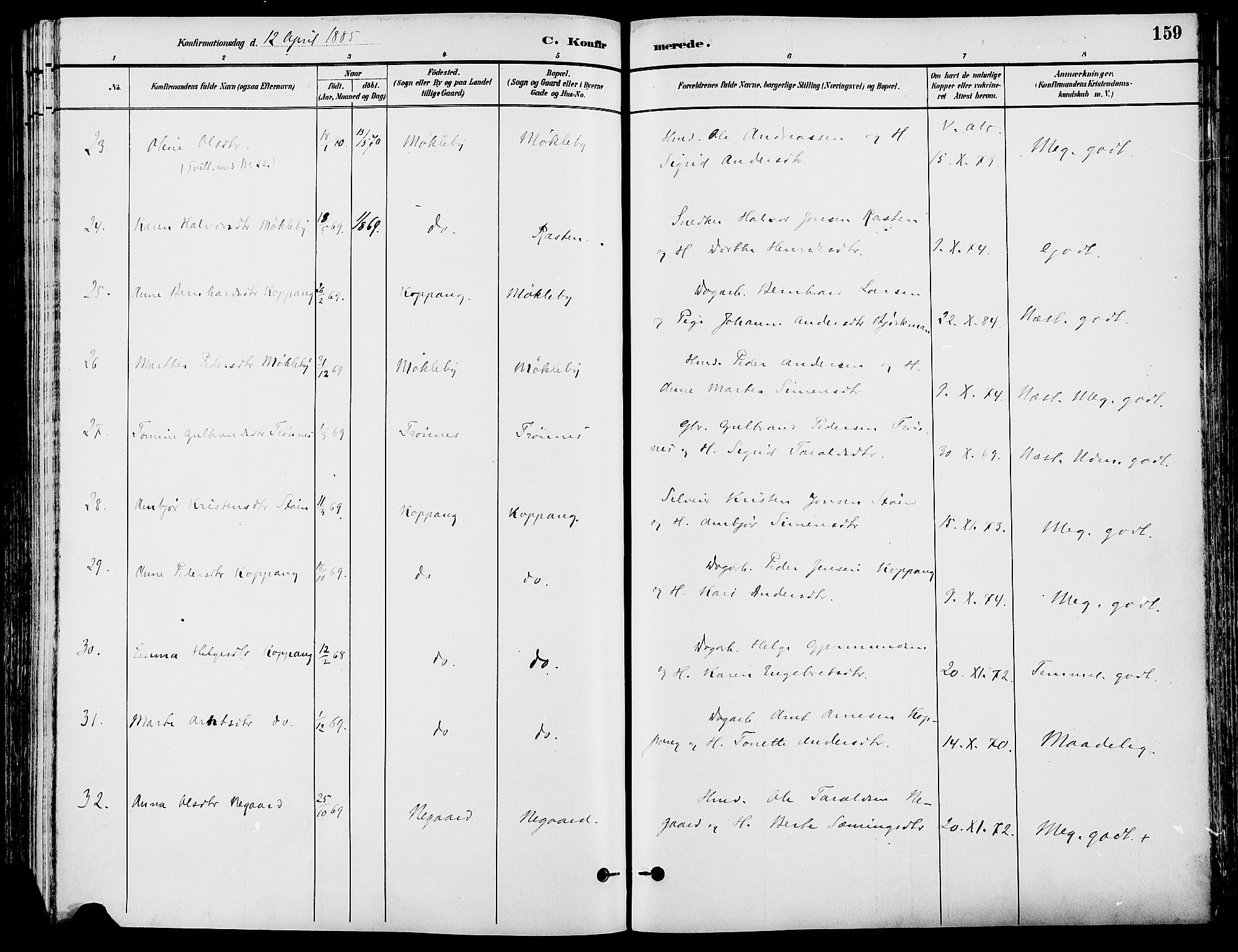 Stor-Elvdal prestekontor, AV/SAH-PREST-052/H/Ha/Haa/L0002: Parish register (official) no. 2, 1882-1907, p. 159