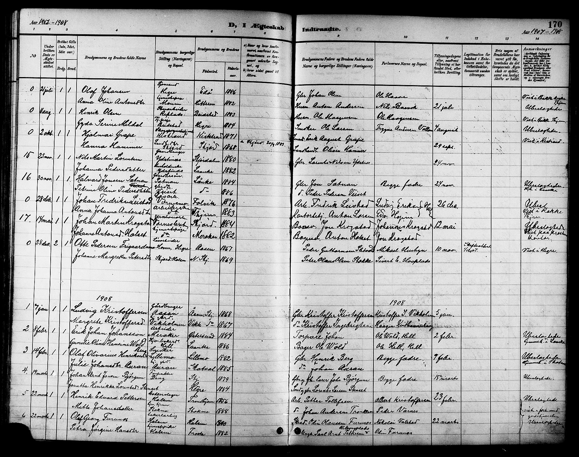 Ministerialprotokoller, klokkerbøker og fødselsregistre - Nord-Trøndelag, AV/SAT-A-1458/709/L0087: Parish register (copy) no. 709C01, 1892-1913, p. 170