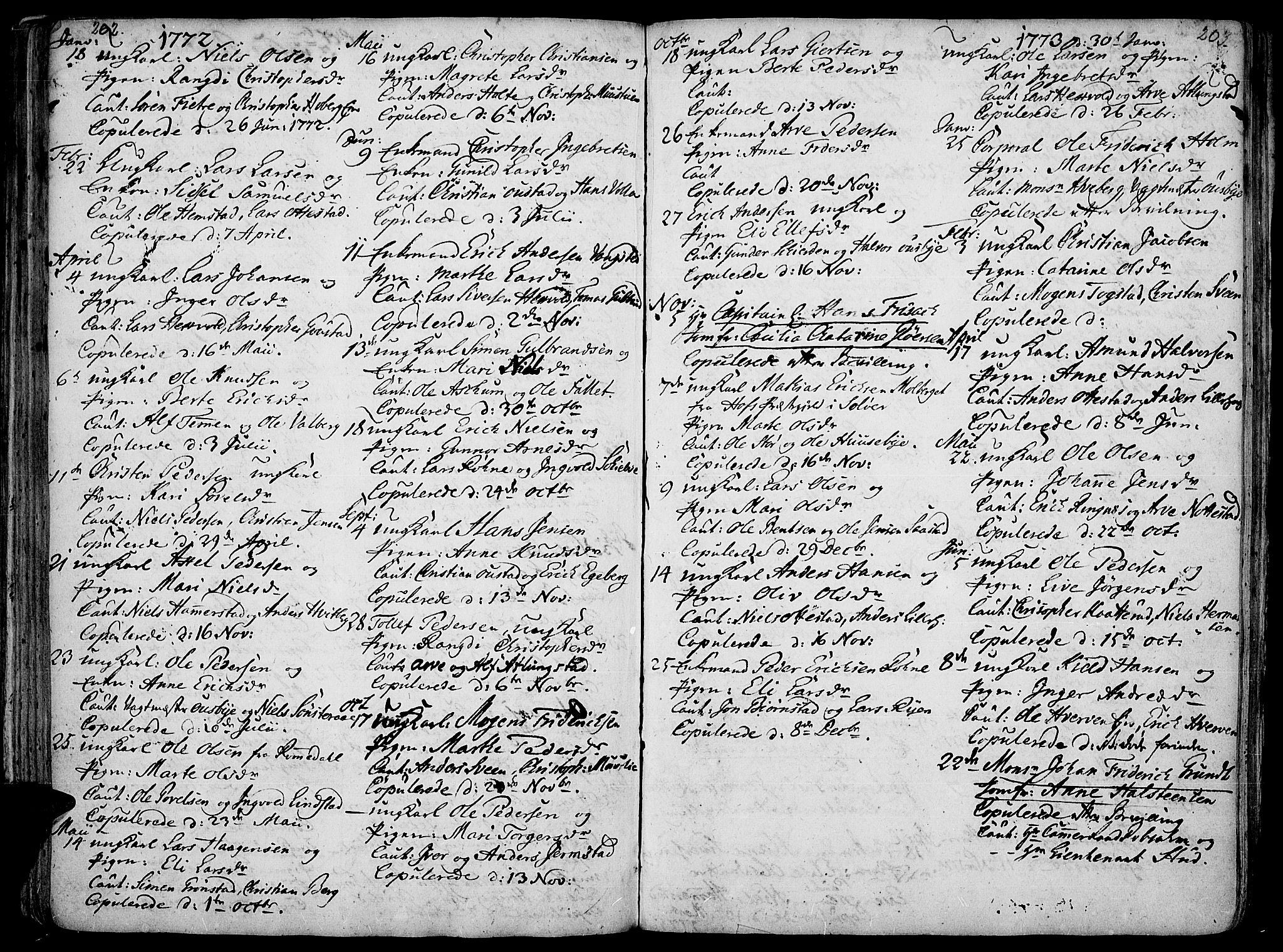 Stange prestekontor, AV/SAH-PREST-002/K/L0006: Parish register (official) no. 6, 1762-1787, p. 202-203