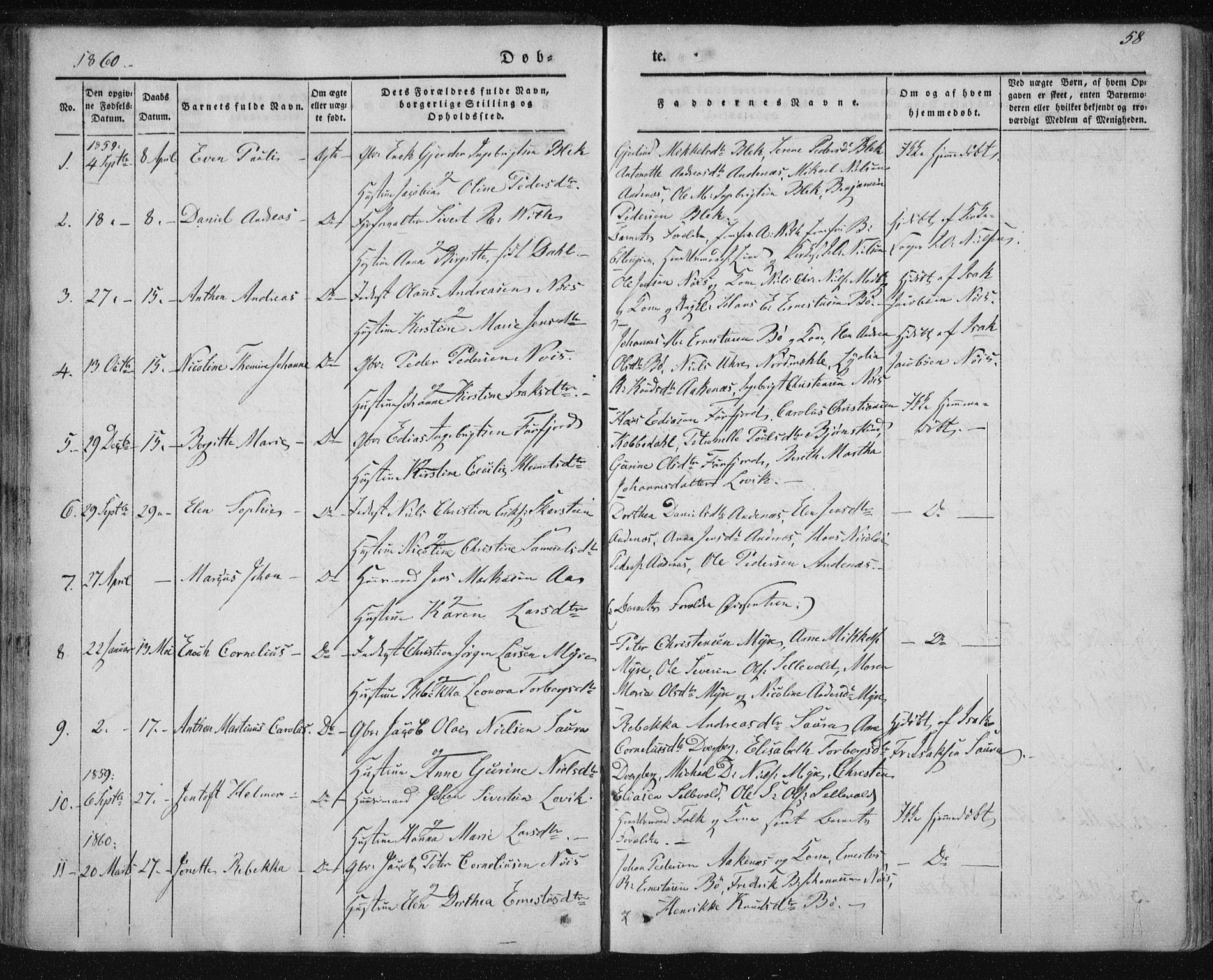 Ministerialprotokoller, klokkerbøker og fødselsregistre - Nordland, SAT/A-1459/897/L1396: Parish register (official) no. 897A04, 1842-1866, p. 58
