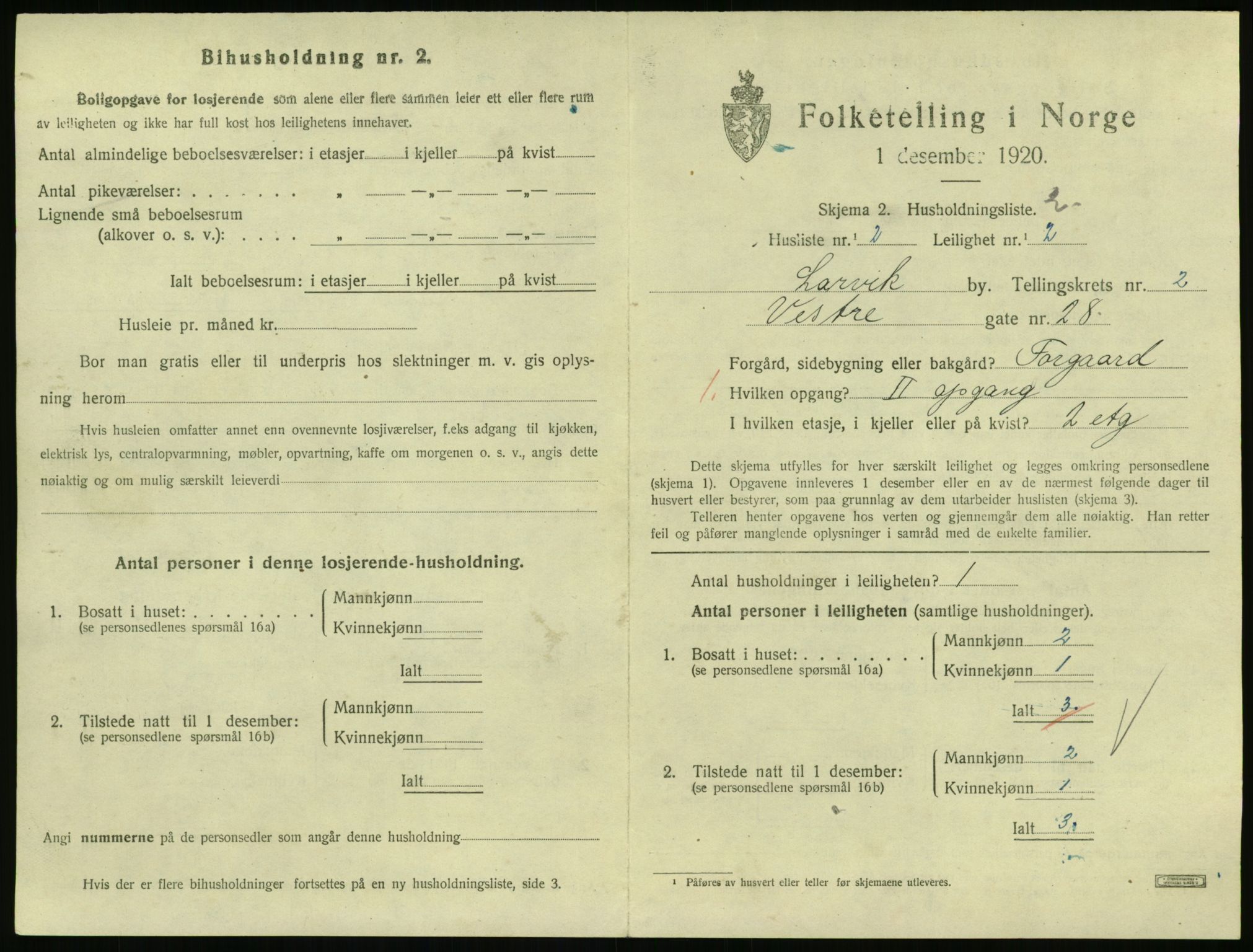 SAKO, 1920 census for Larvik, 1920, p. 3824