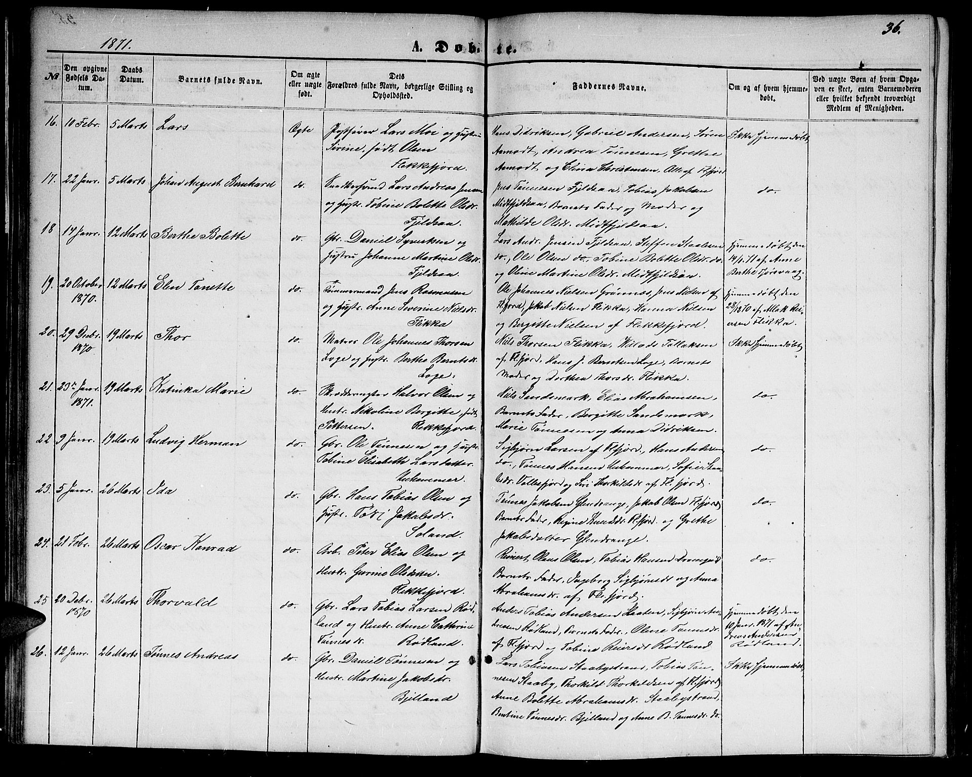 Flekkefjord sokneprestkontor, AV/SAK-1111-0012/F/Fb/Fbc/L0006: Parish register (copy) no. B 6, 1866-1879, p. 36