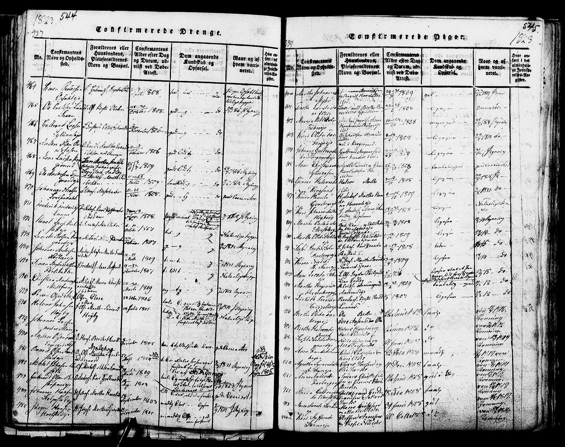 Ringsaker prestekontor, SAH/PREST-014/K/Ka/L0005: Parish register (official) no. 5, 1814-1826, p. 544-545