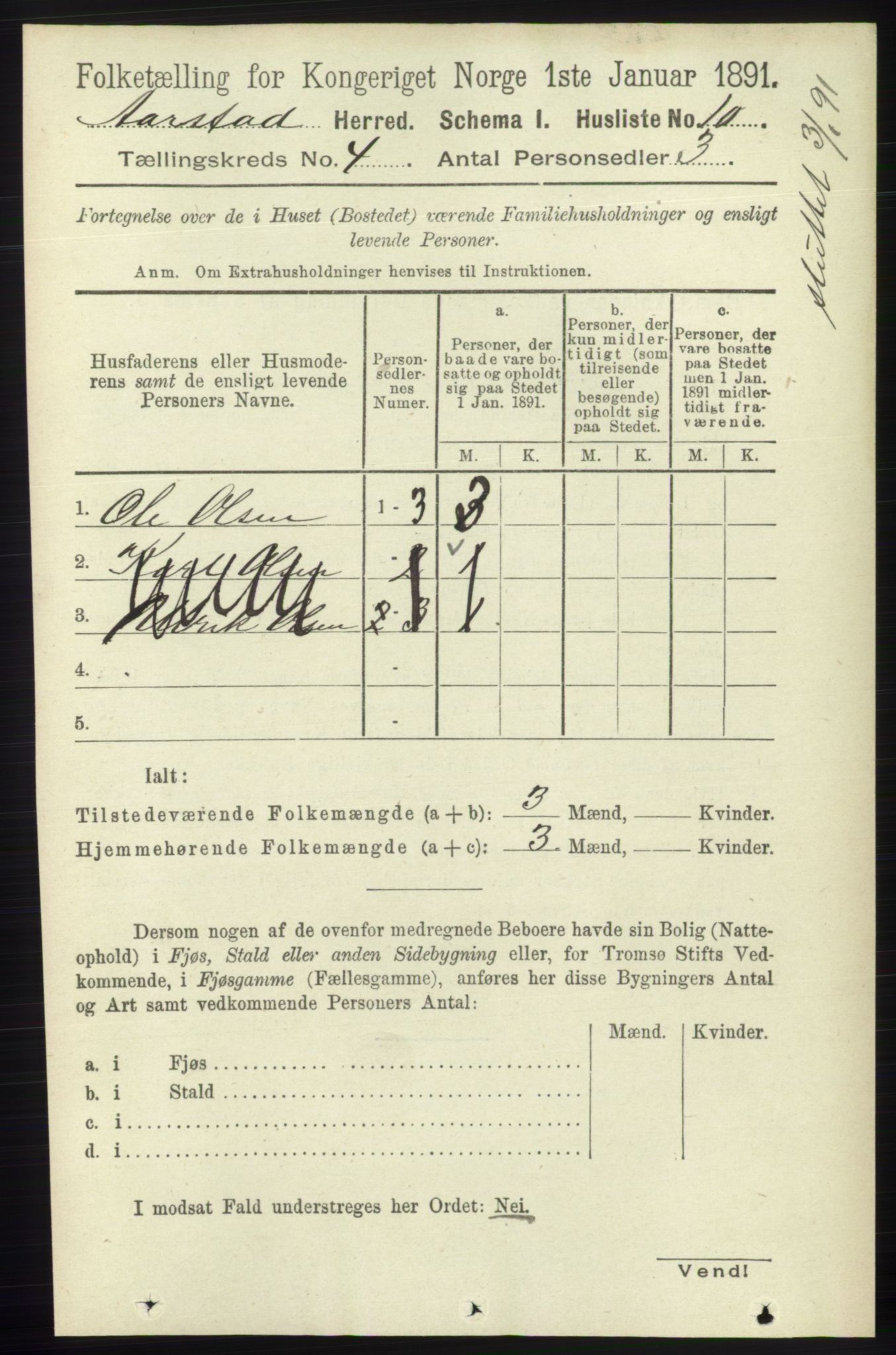 SAB, 1891 Census for 1280 Årstad, 1891, p. 2884