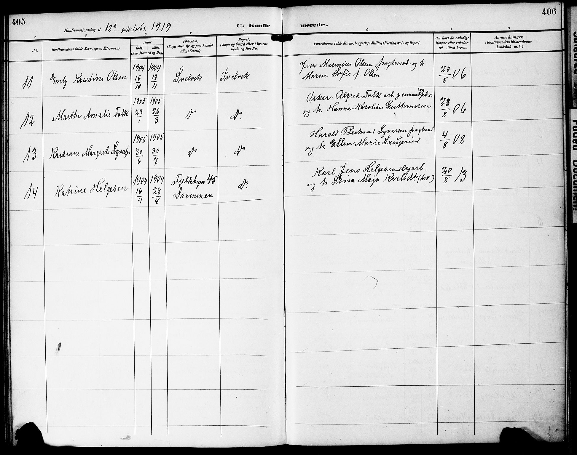 Strømm kirkebøker, SAKO/A-322/G/Gb/L0002: Parish register (copy) no. II 2, 1897-1928, p. 405-406