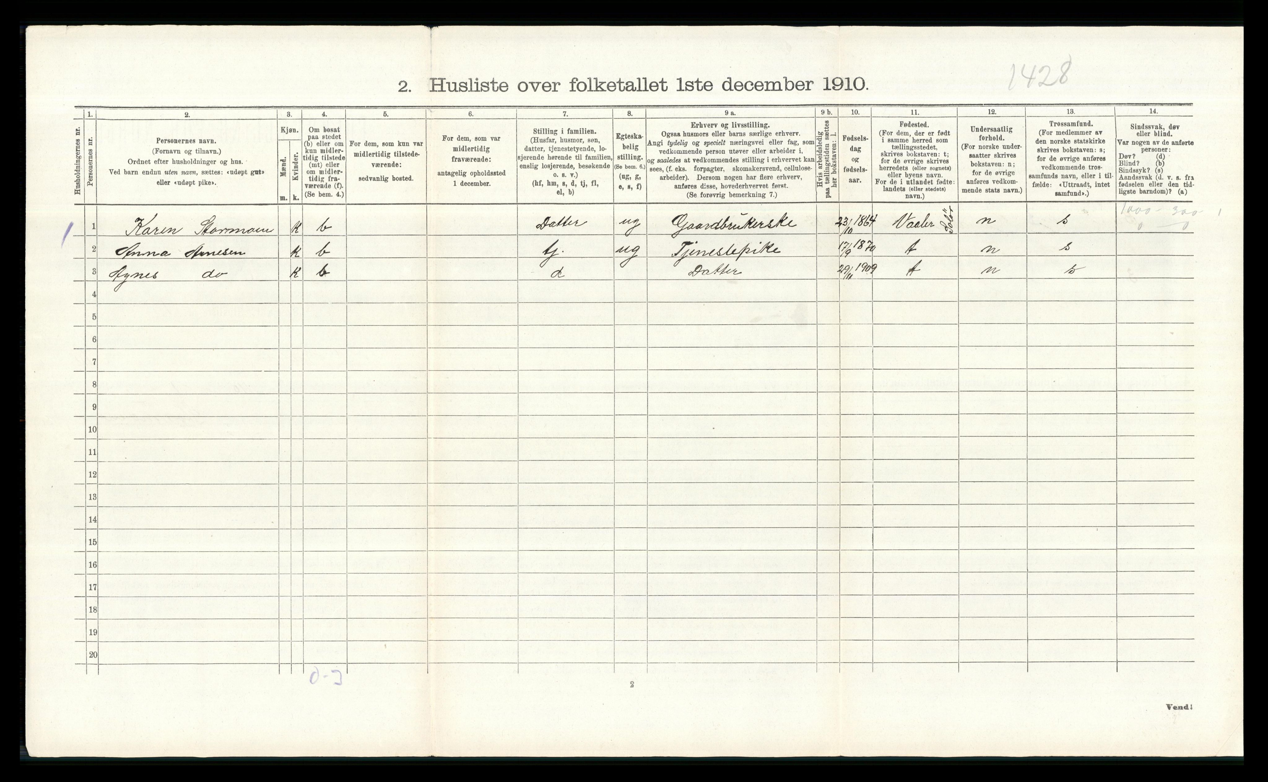 RA, 1910 census for Åsnes, 1910, p. 1513