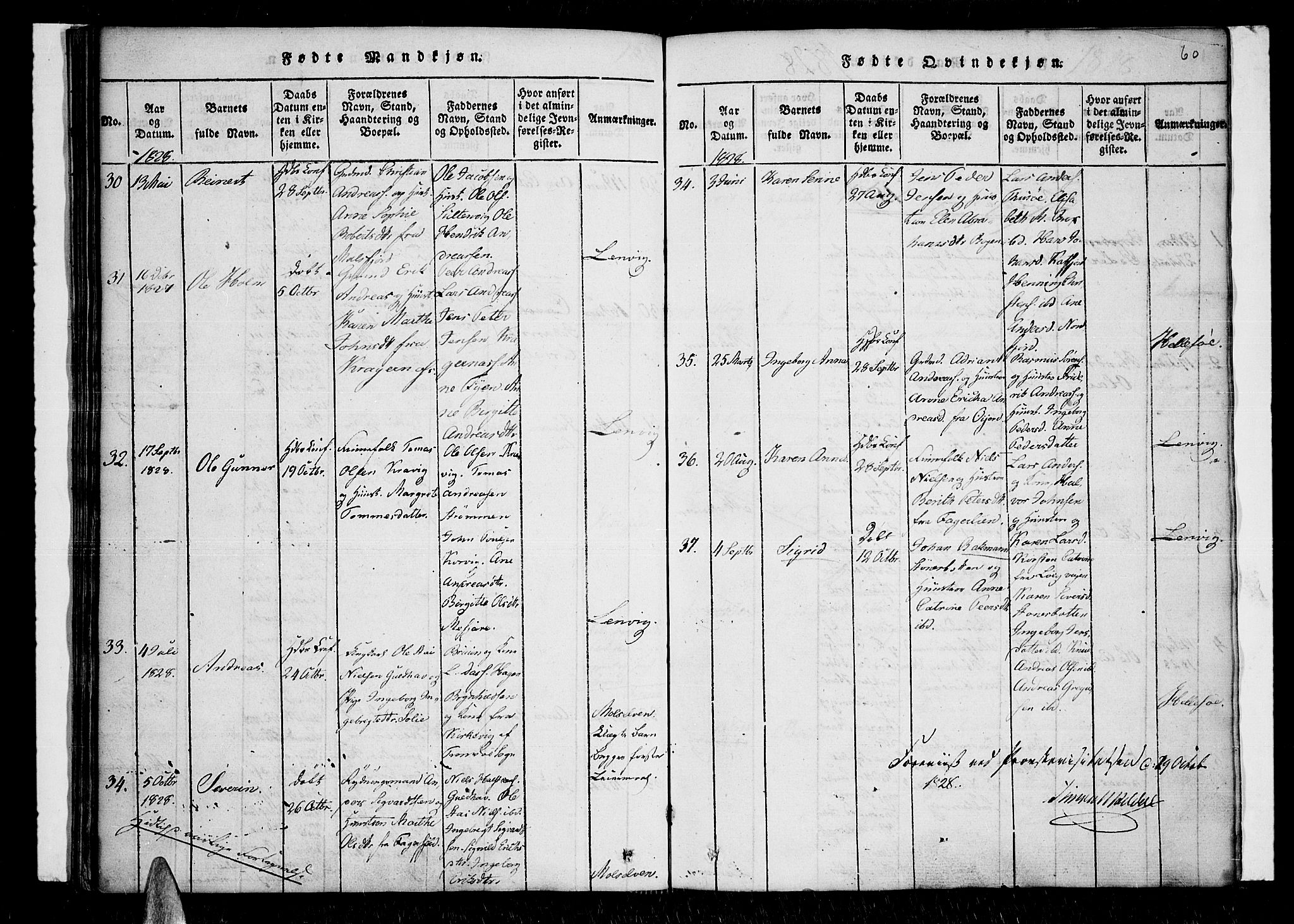 Lenvik sokneprestembete, SATØ/S-1310/H/Ha/Haa/L0003kirke: Parish register (official) no. 3, 1820-1831, p. 60