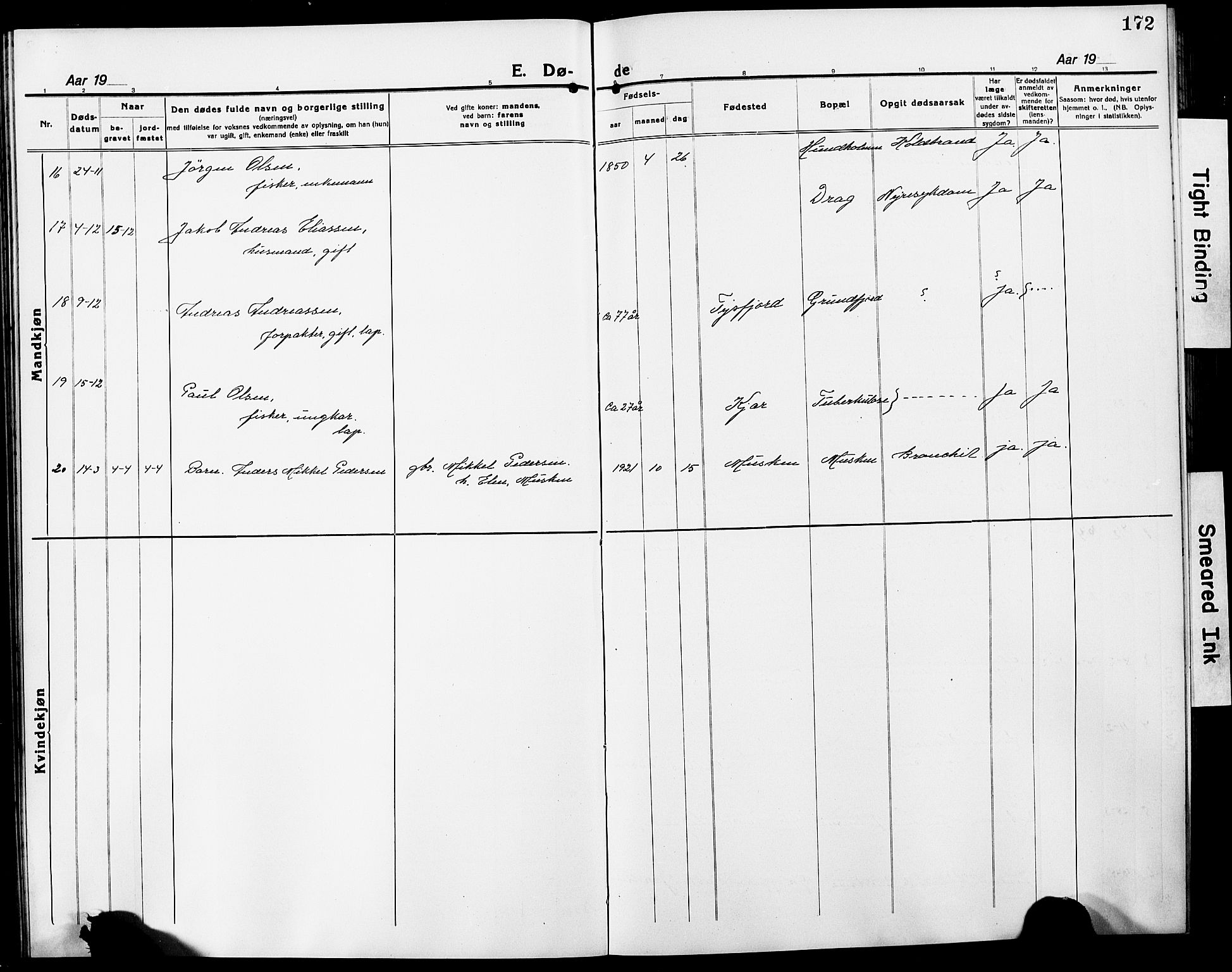 Ministerialprotokoller, klokkerbøker og fødselsregistre - Nordland, AV/SAT-A-1459/861/L0878: Parish register (copy) no. 861C04, 1917-1928, p. 172